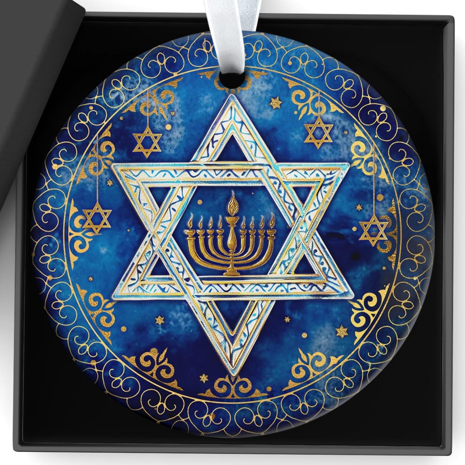Qylazune Women's Blue Hanukkah Decorations Gifts Ceramic Sign Plaque Personalization Xmas Tree Bauble Chanukah Christmas Decorations For Men Colleague Friend Jewish Gifts For Home Ornament Garden Creatives Decor