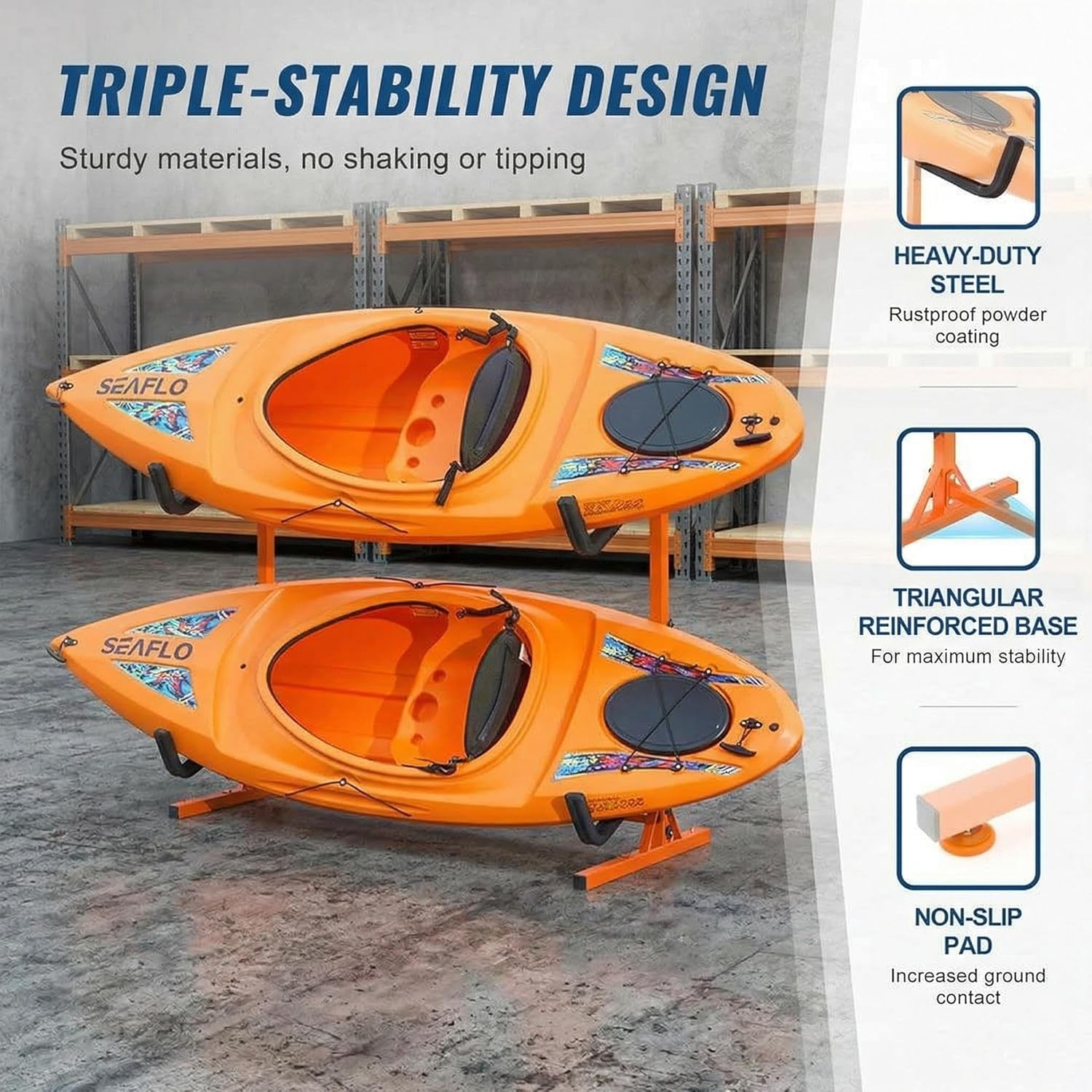 Kayak Storage Rack, Heavy Duty Kayak Rack for Garage & Outdoor Storage, Multi-Purpose Storage Rack for Kayaks, Fishing Kayak, Paddle Board, Surfboard & Canoe, Essential Kayak Accessories, Orange