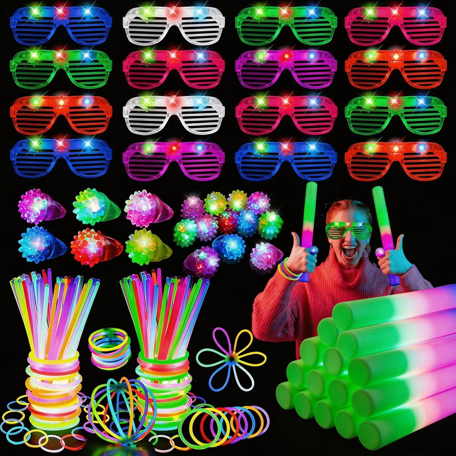 248Pcs Glow in the Dark Party Supplies, Light Up Toys Set with Glow Sticks, Glow Rings, Light Up Glasses, Glow Party Favors for Kids, Birthday Gifts, Classroom Prizes (Style1)