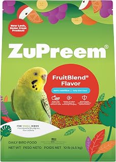 ZuPreem FruitBlend Bird Food, Bird Feed Pellets for Parakeets, Budgies, Parrotlets & Doves, ZuPreem Core Nutrition with Natural Fruit, Parakeet Food, Budgie Feed, Made in USA, (Small, 10 lb Bag)