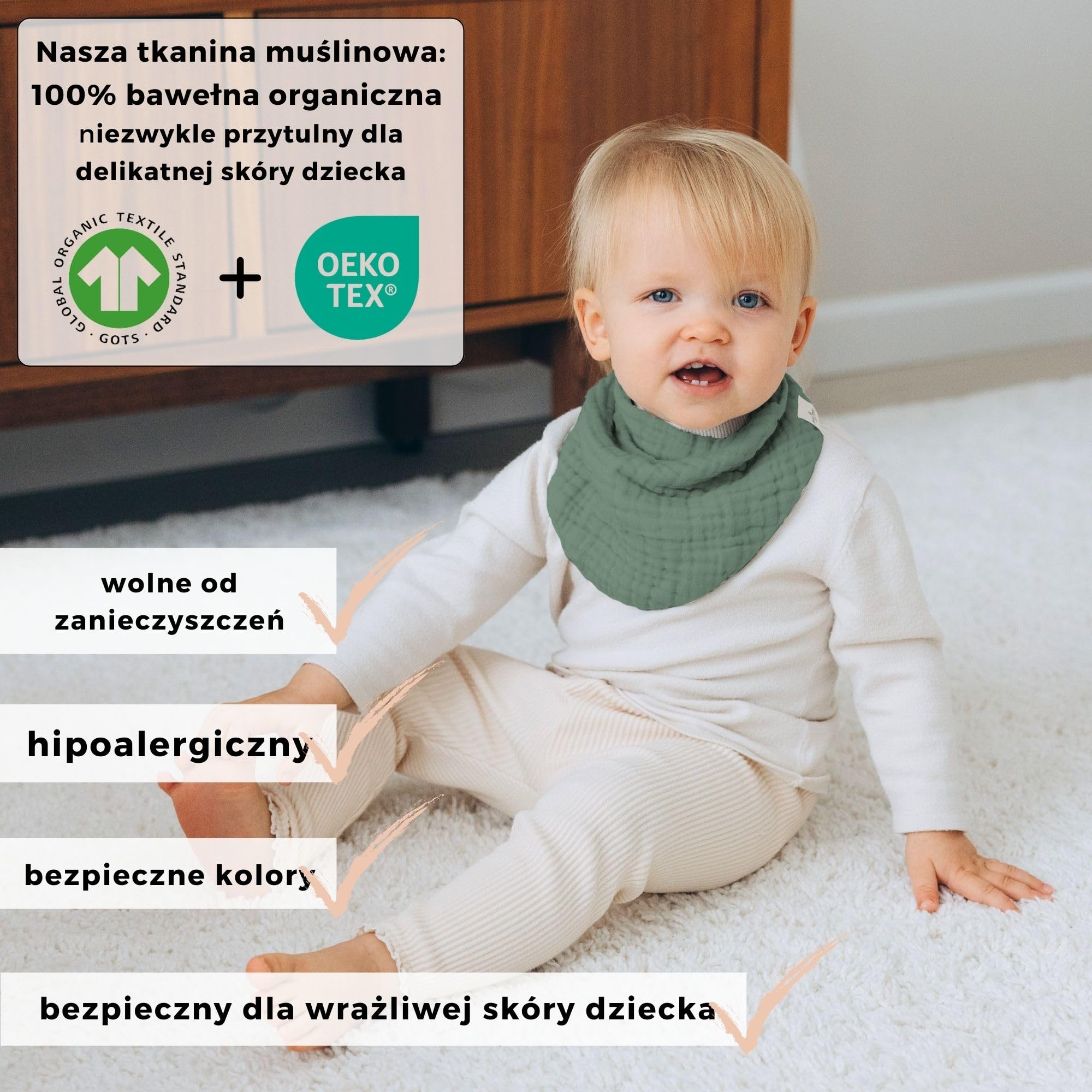 Śliniaki dla Niemowląt miękka tkanina muślinowa GOTS (Bawełna organiczna) | Bandany Noworodków + Dziecięce, Trójkątne Szaliki - chusta trójkątna niemowlęca zima + lato