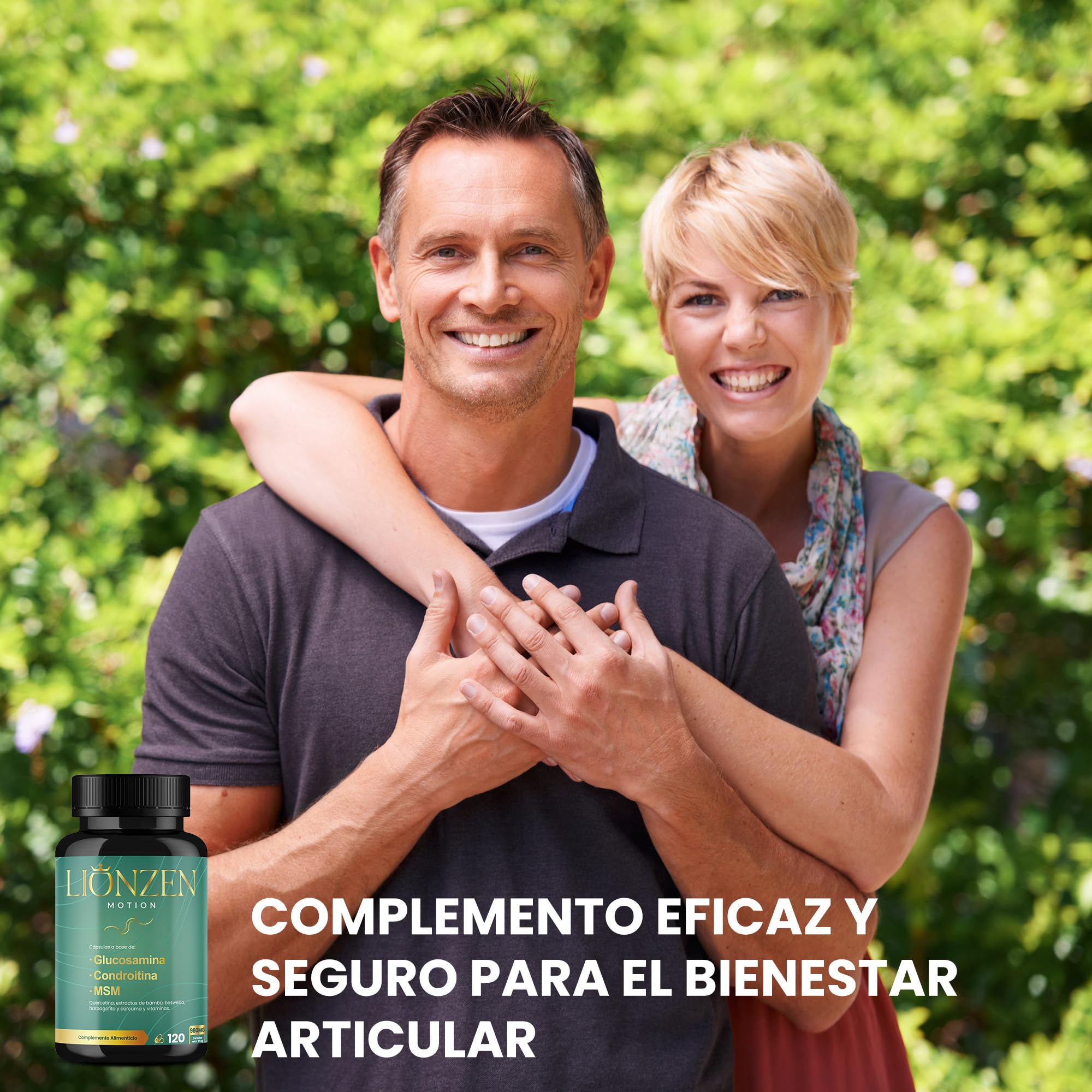 Glucosamina Condroitina y MSM +16 ingredientes articulaciones y huesos | Colágeno, Ácido Hialurónico, Cúrcuma y Vitaminas | Condroprotector Natural Cartílago y Dolor Articular | LIONZEN MOTION