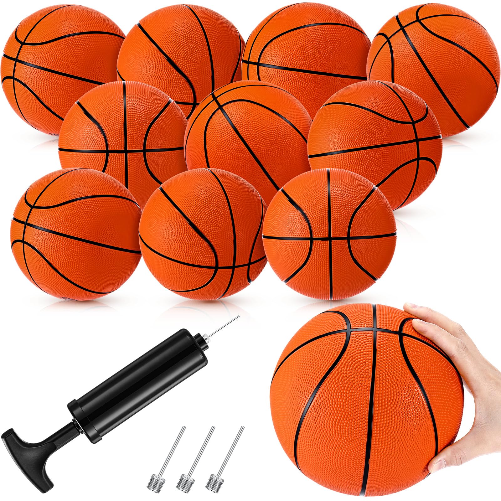 Vinsot 8 Pack Mini Rubber Basketballs Set 7 Inch Mini Hoop Basket Ball with Air Pump for Beginner Basketball Arcade Games Indoor Outdoor Pool Party Favors