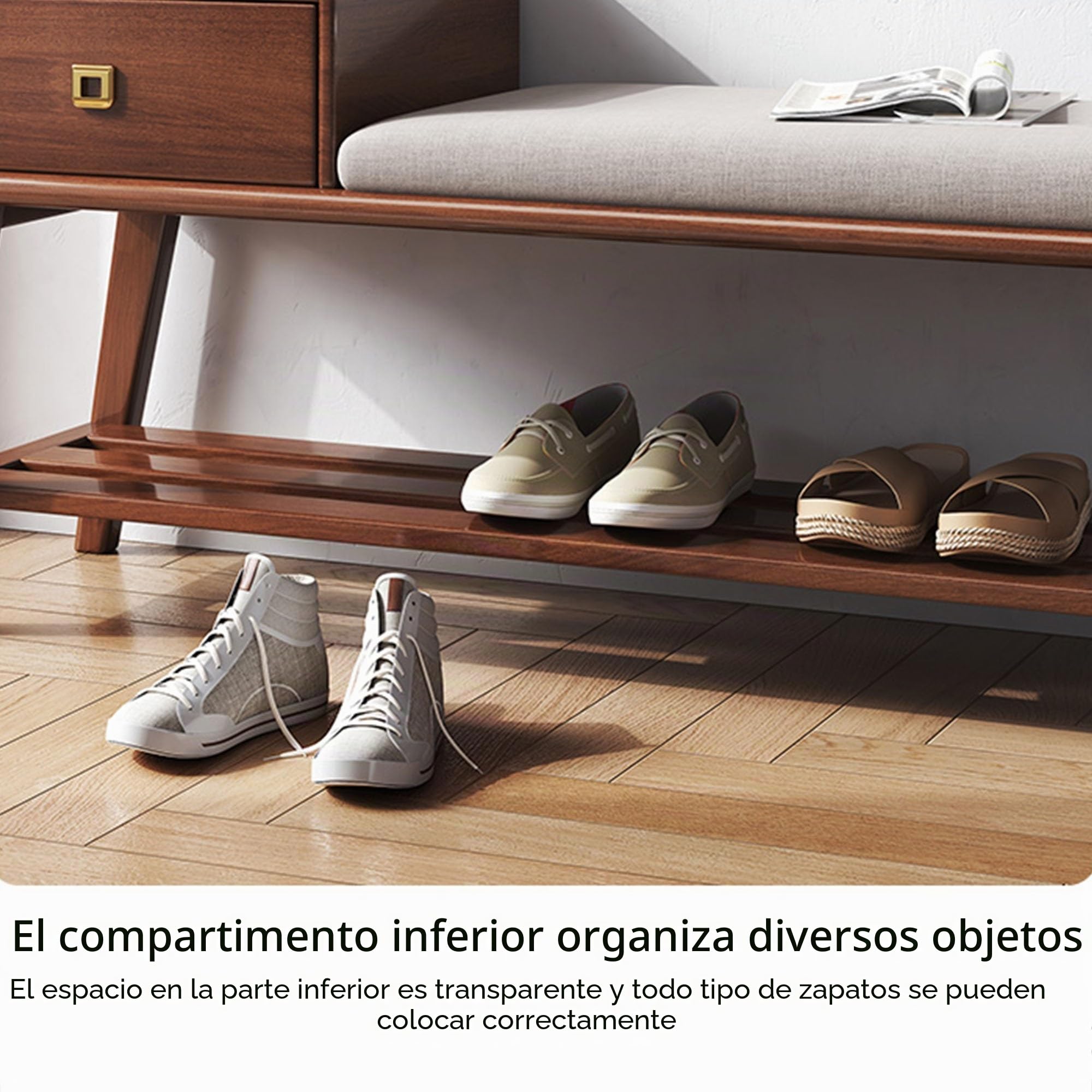 Zapatero Entrada Recibidor Banco Zapatero con Asiento Banco Almacenaje Banco Pie de Cama Banqueta Dormitorio Mueble Zapatero con Asiento para Sala de Estar Pasill Guardarropas(Wood Color)