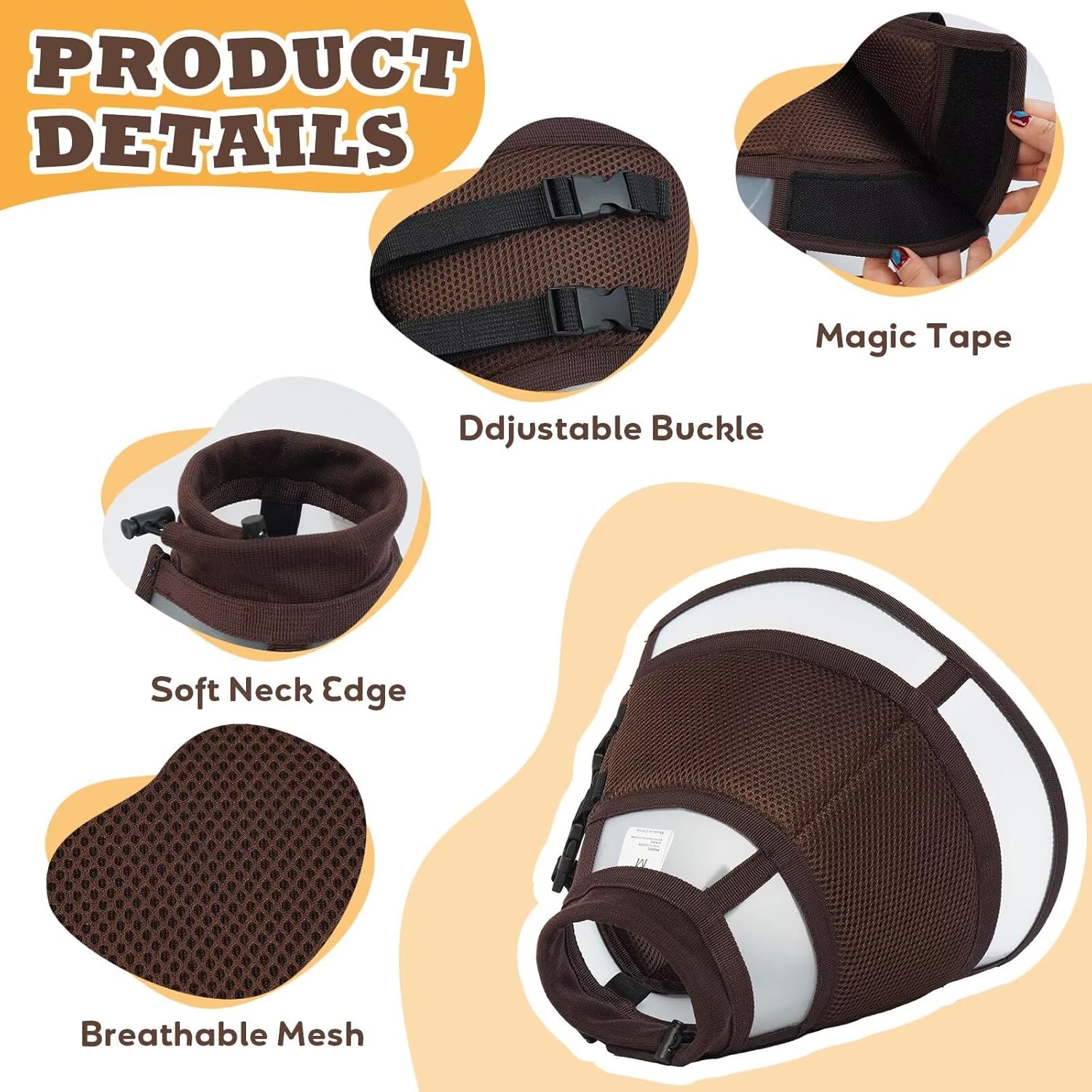 Soft Dog Cone for Dogs After Surgery,Foldable Dog's Cone Collar,Adjustable E Collar Alternative to Stop Licking,Pet Cones for Dog,Doggy Surgery Collar,Dogs Recovery Collars & Cones,Brown,XL