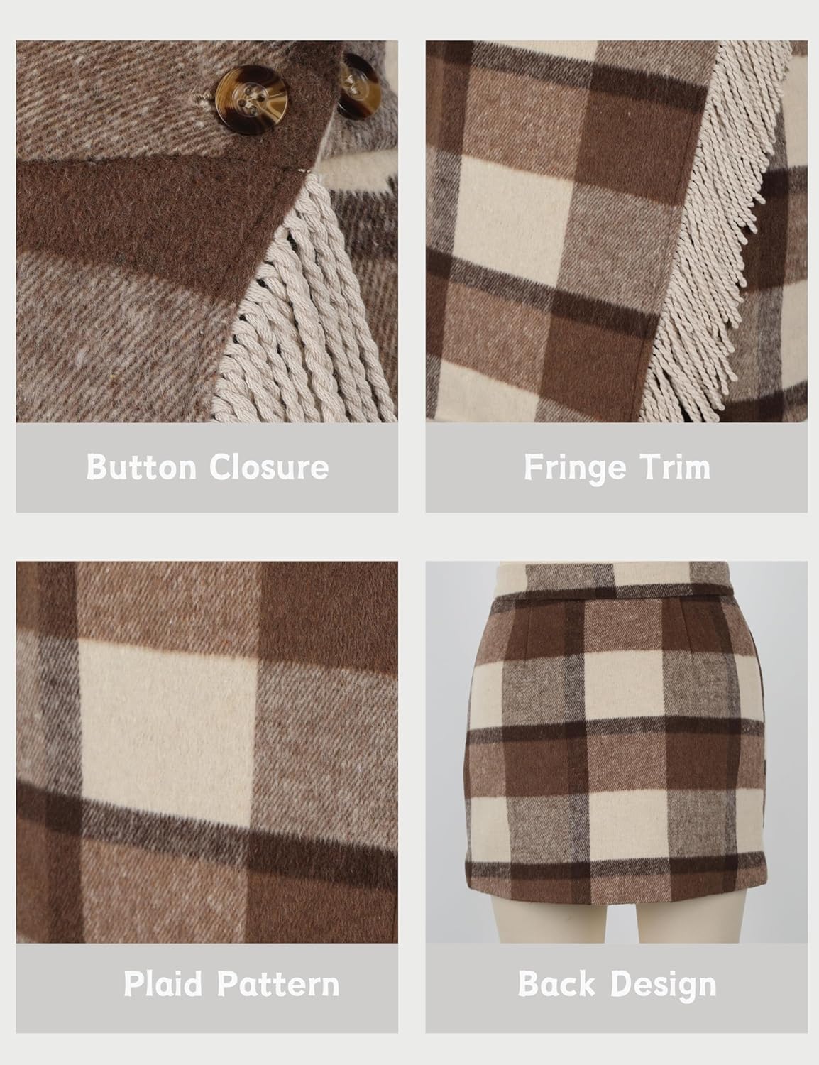 Tanming Plaid Skirts for Women High Waist Bodycon Pencil Fringe Mini Skirts Fall Winter Wool Wrap Skirt - Image 6