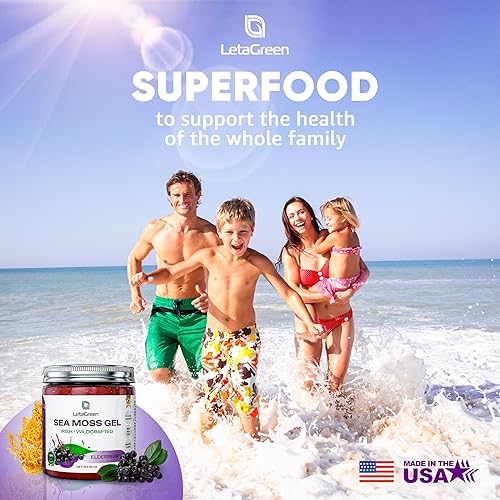 Miniatura 9 de LetaGreen Irish Sea Moss Gel de 16 onzas  Gel de masa marina silvestre orgánico de Santa Lucía (saúco)  Gel de musgo marino verdadero para el