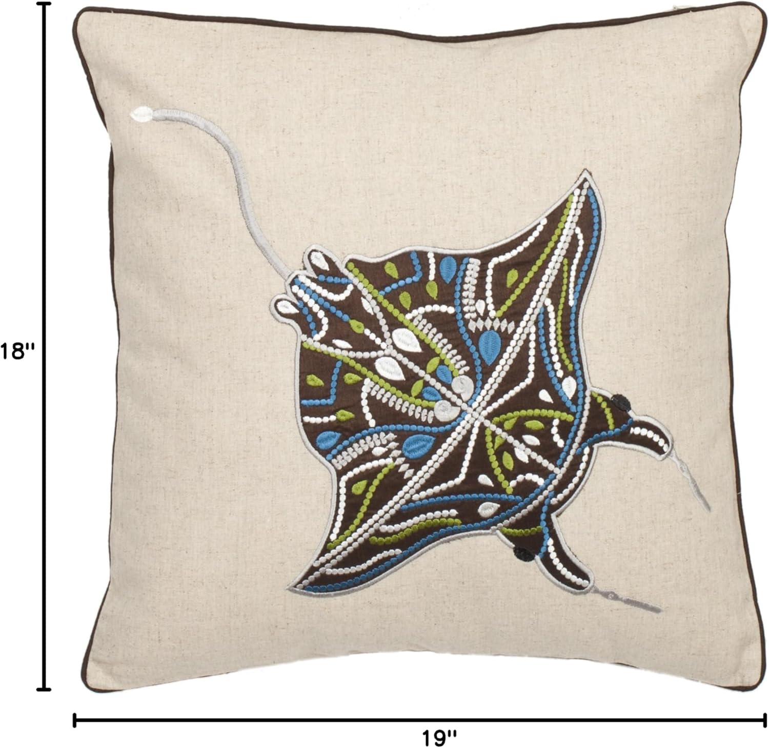 SAFAVIEH Pillow Collection Stingray 18-Inch Cream and Brown Embroidered Decorative Pillows, Set of 2