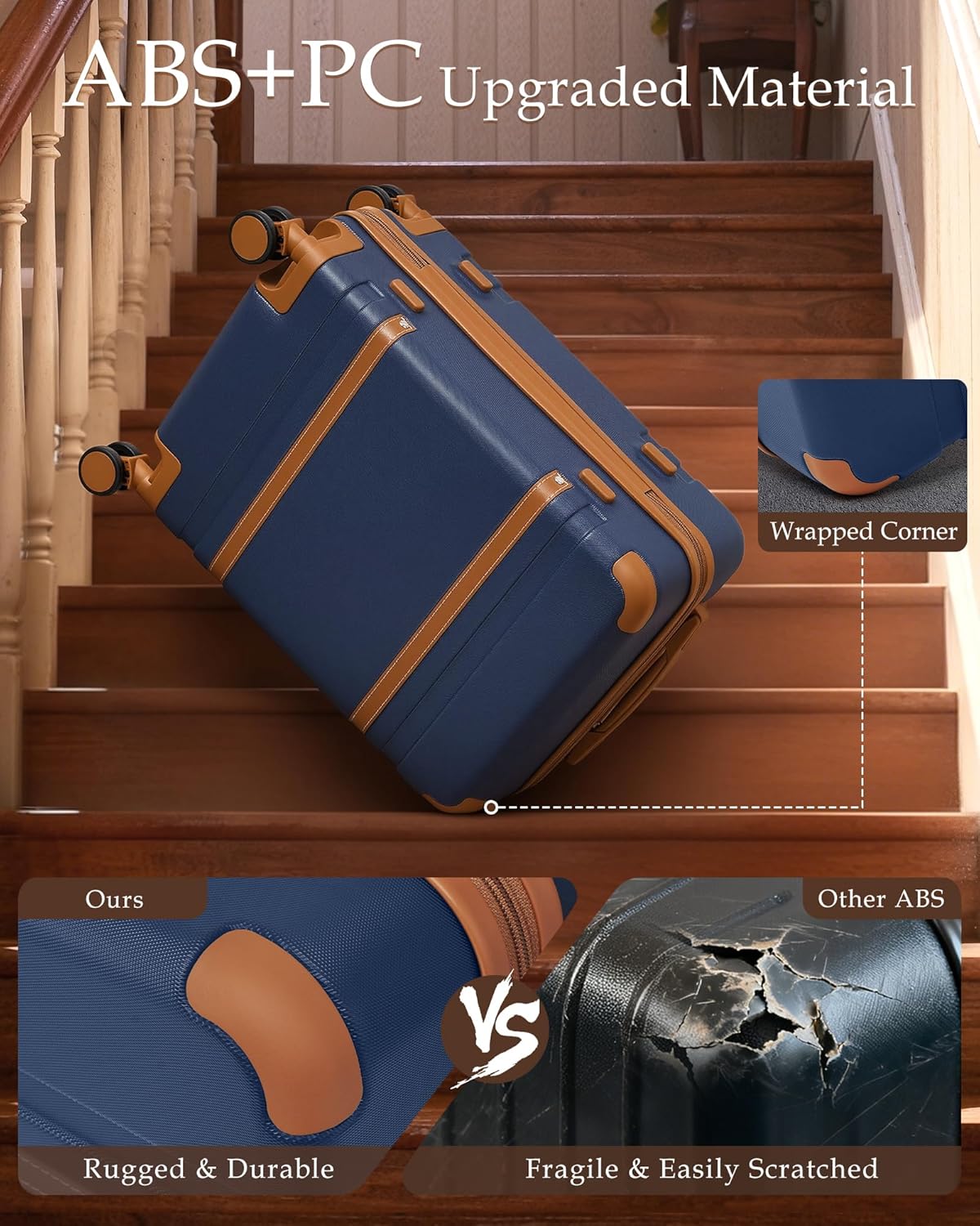 LONG VACATION Carry On Luggage Set 3 Piece, 20 Inch ABS+PC Hardshell Carry on Suitcase with Spinner Wheels TSA Lock & YKK Zipper