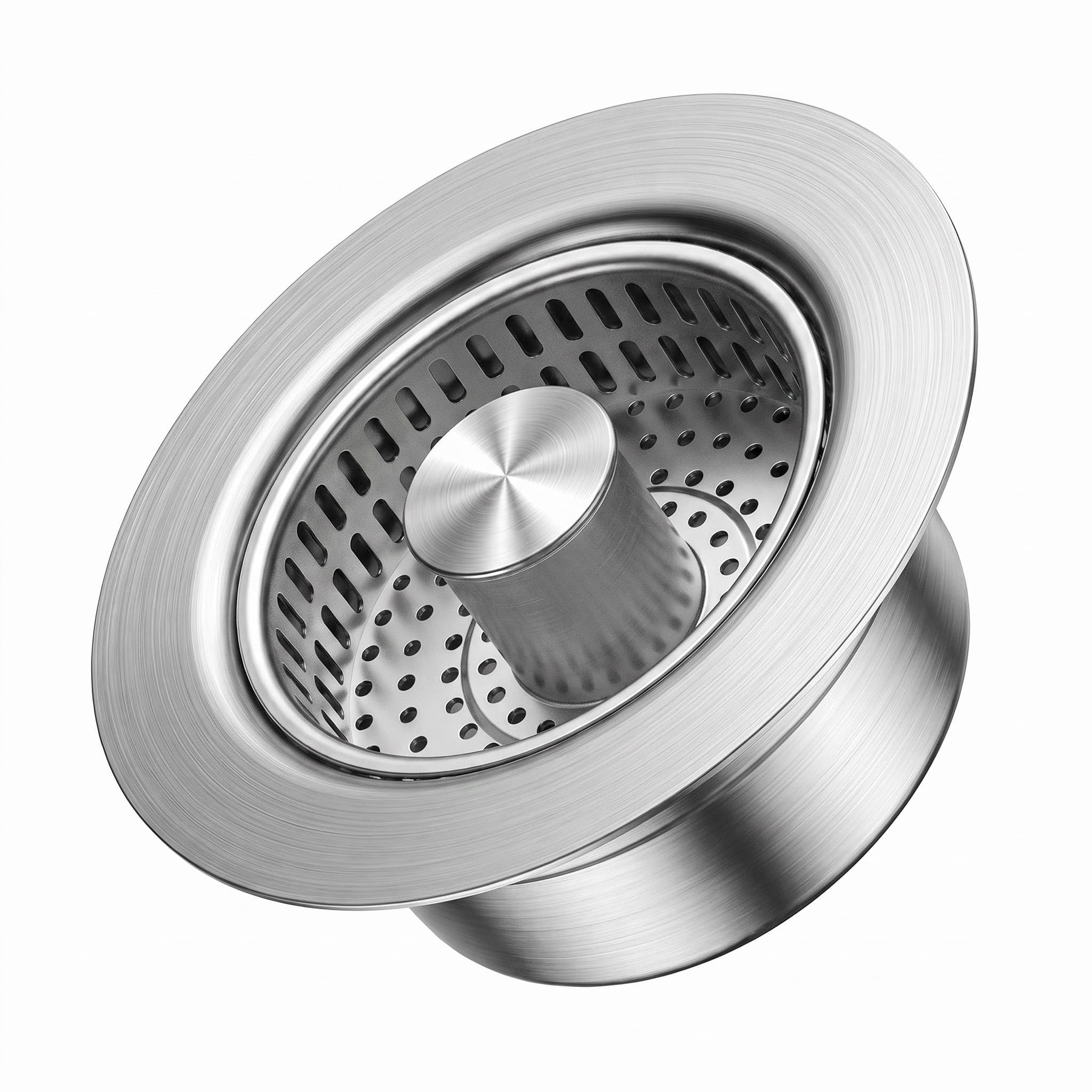 3 in 1 Kitchen Sink Drain Strainer and Stopper, Stainless Steel Kitchen Sink Plug with Anti-Clogging Basket, Kitchen Sink Strainer, Stainless Steel Basket for Universal Use (Silver, 1 Pack)
