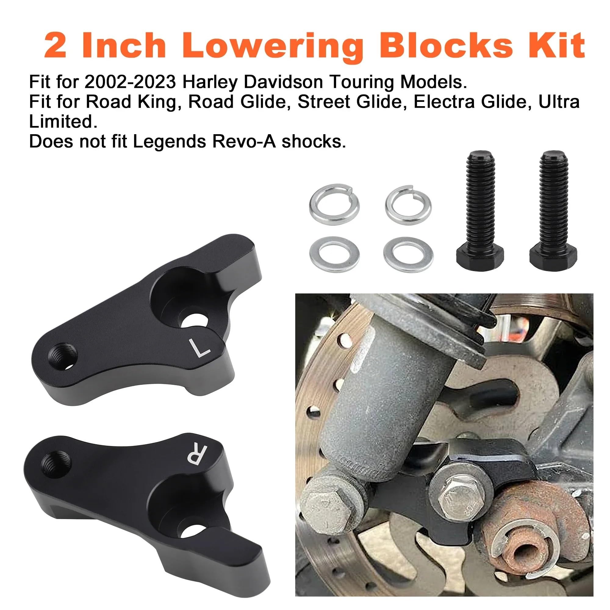 Amortiguador de suspensión de Carga Trasera para Touring 2002-2023 Bieletas de Descenso | Kit de enlace de descenso para motocicleta de 2 pulgadas