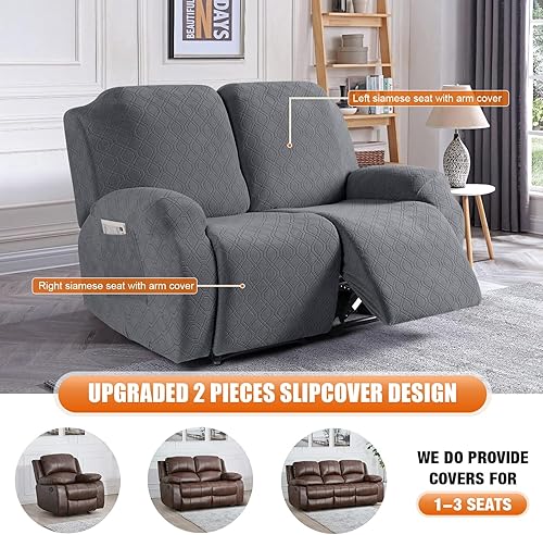 Miniatura 8 de VANSOFY Funda reclinable, 3 piezas elástica para sofá reclinable con bolsillos, funda para sofá reclinable de 3 plazas, suave y lavable, protector
