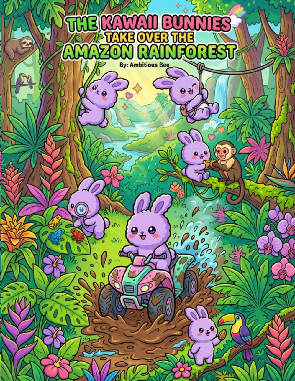 The Kawaii Bunnies Take Over the Amazon Rainforest: 81 A Cute Jungle Adventure Coloring Book with Adorable Animals, ATV Rides, Ziplining & Rainforest ... and Creativity (The Kawaii Bunnies Series)
