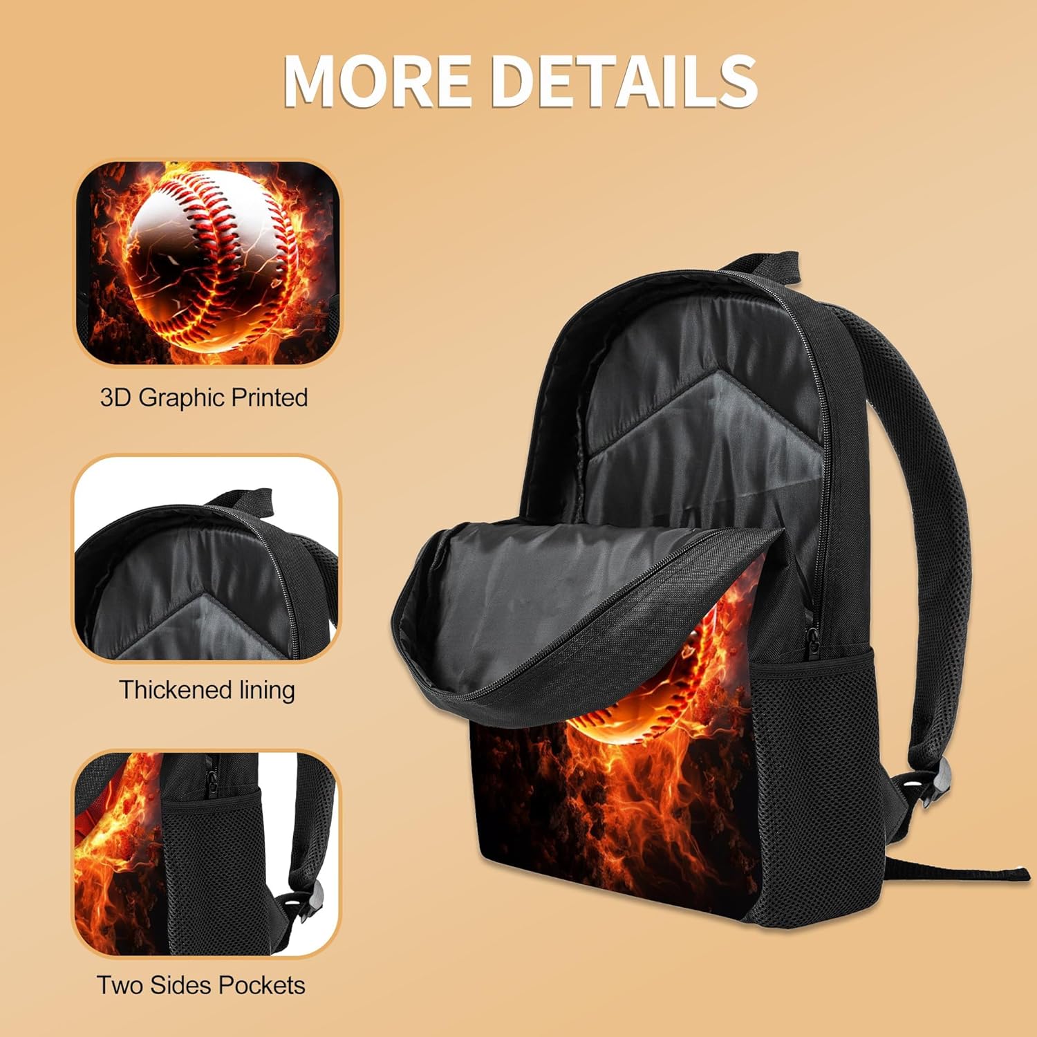 3PCS Boys Backpack, Kids Back To School Backpack with Lunch Box Pencil Case Set, Cool Baseball Backpack for Boys Teens, 17" Schoolbag Bookbag for Elementary Middle High School Students