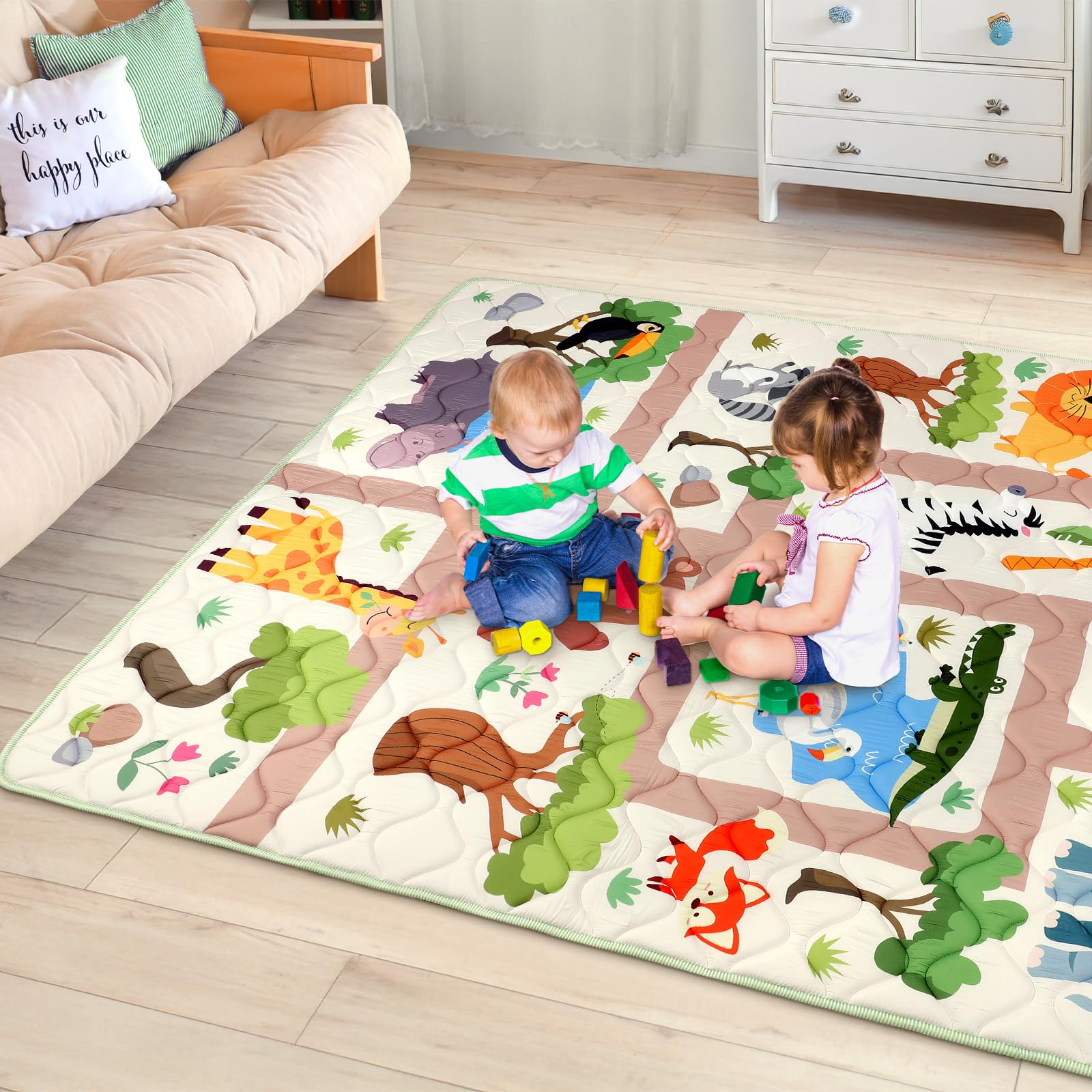 decalsweet Tappeto Gioco Bambini 150×180cm, Addensato 2cm Tappeto Gioco Neonato, Antiscivolo Pieghevole Tappeto Cameretta Bambina & Bambino, Tappeto Tummy Time Neonati (Lo Zoo)