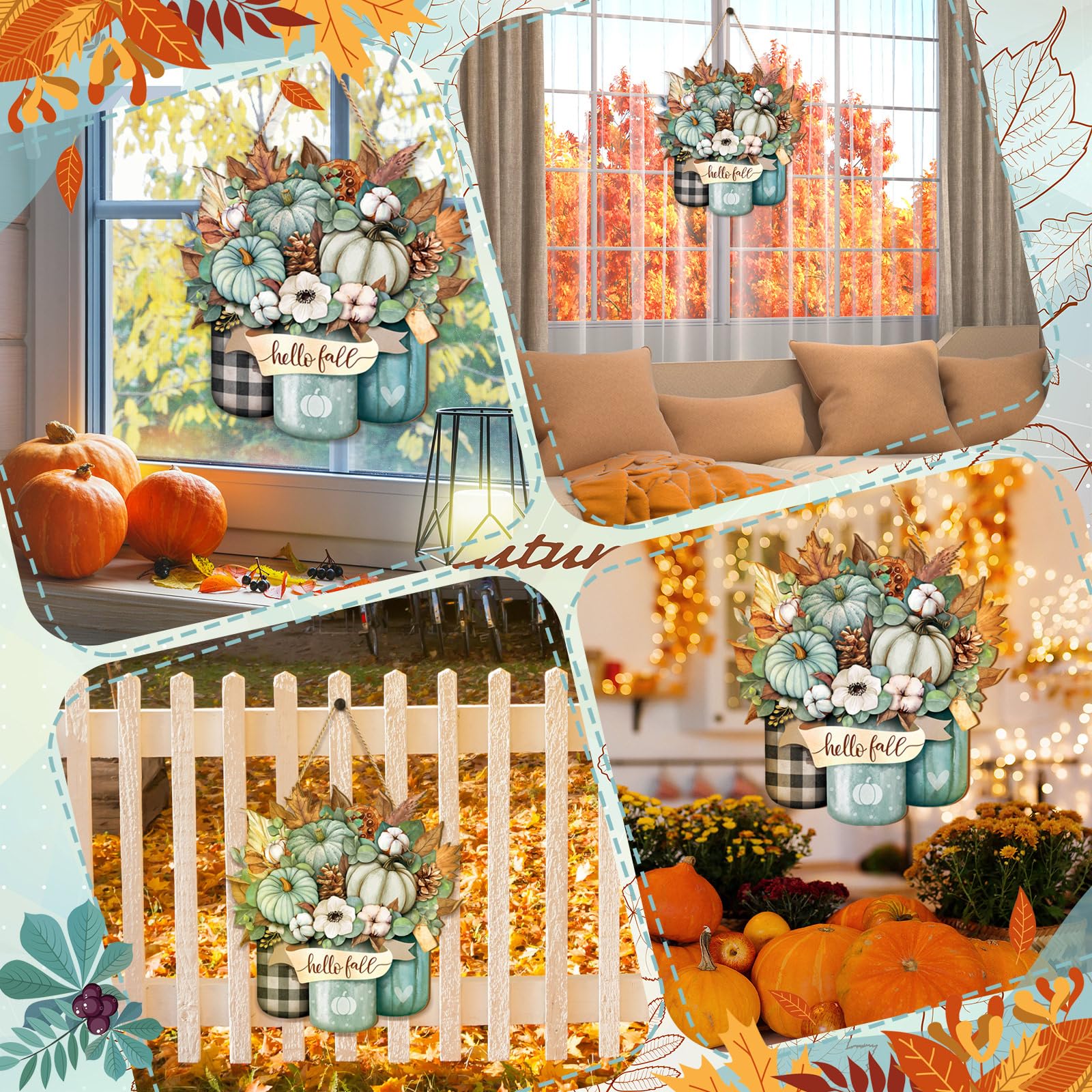 Dyrenson Herbst-Gartenflagge – Kürbis Design Blau-weiß, Doppelseitig, Sackleinen, 30,5 X 45,7 Cm