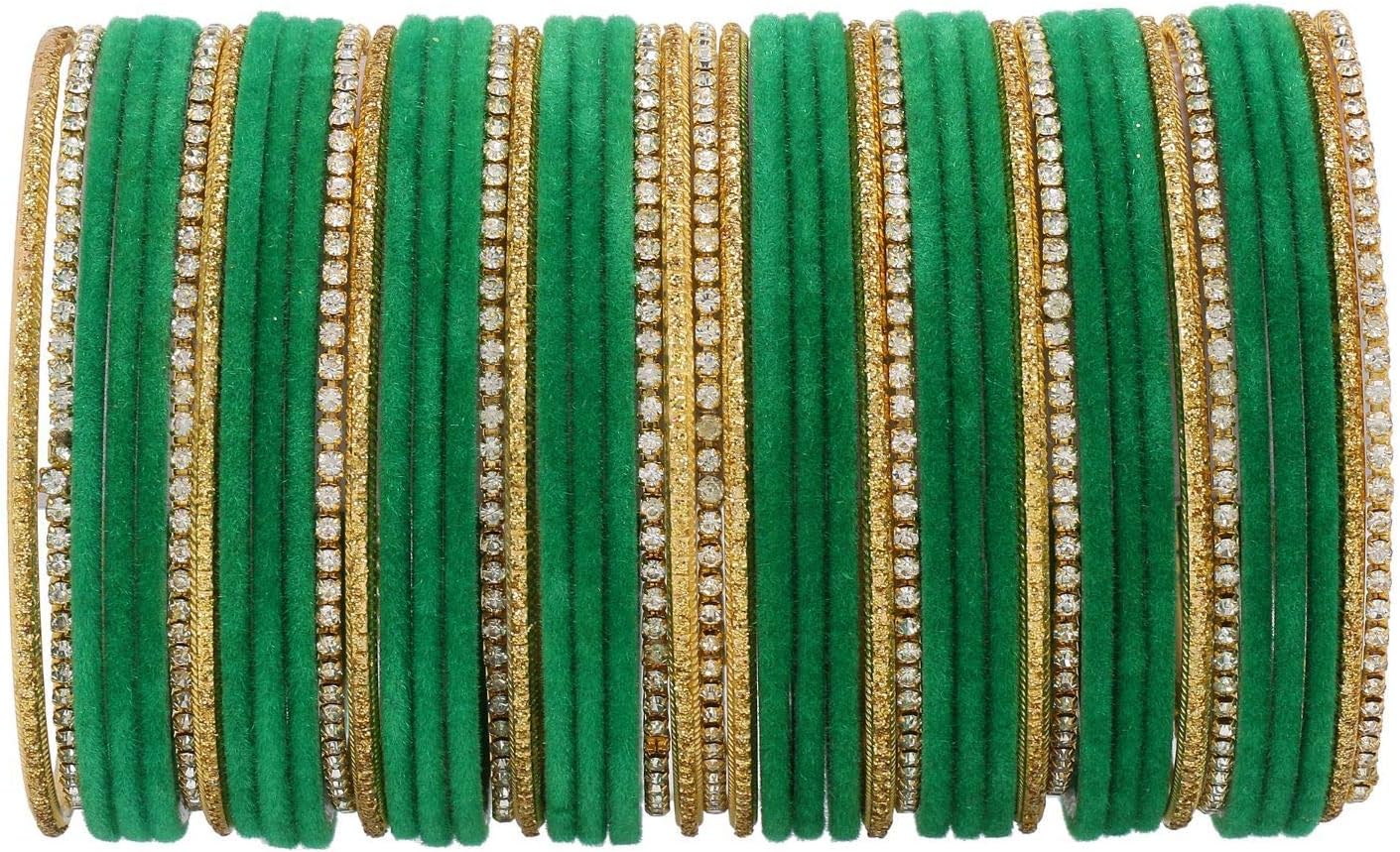 Efulgenz Indian Bangles for Women Bridal Indian Bangle Set Bollywood Rhinestone CZ Crystal Velvet Bangle Bracelets Wedding Jewelry for Women (44 Pcs)