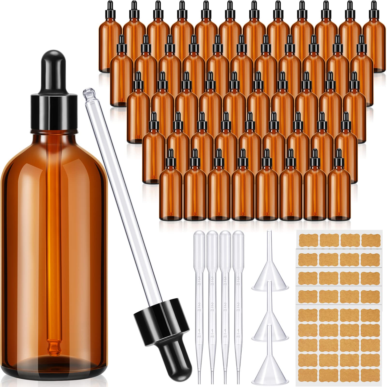 Lallisa 48 Pack 4oz Amber Glass Bottles with Glass Eye Droppers