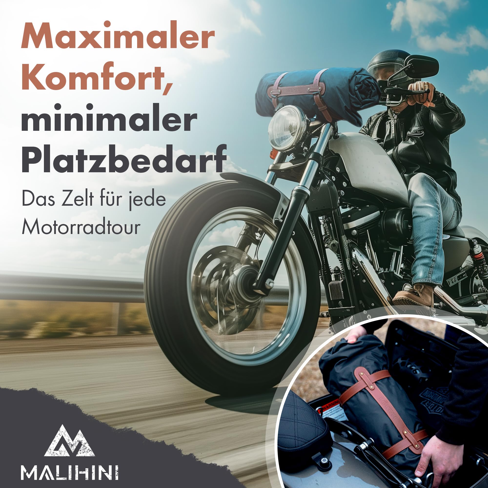 MALIHINI Tenda per moto [tenda per 1 persona], ultraleggera e compatta, impermeabile, per motociclisti e come telone per moto, tenda da motociclista con dimensioni compatte, per ciclismo e campeggio
