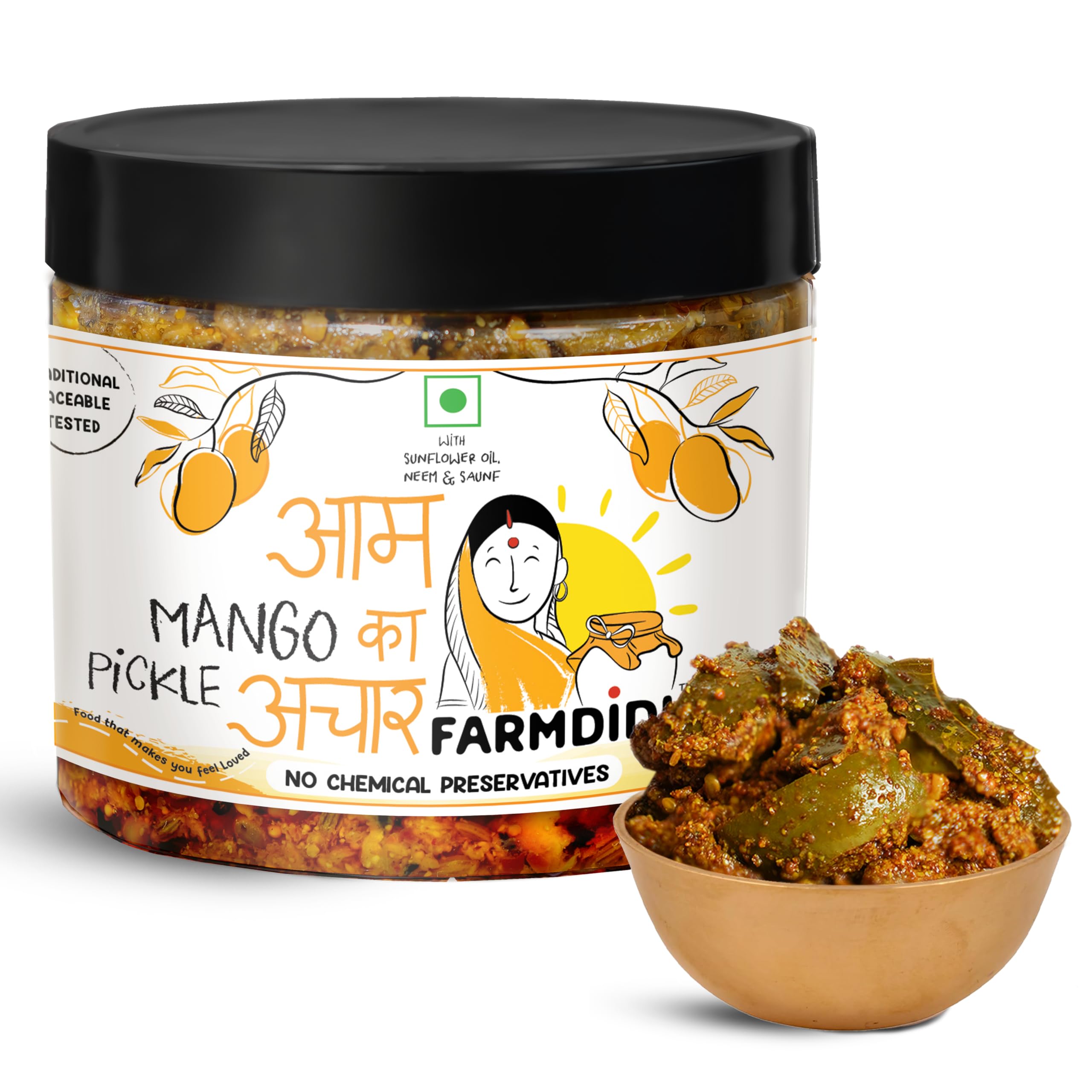 Farm Didi Farmdidi Mango Pickle 350g in Fresh Homemade Mango Cucumbers and Chutneys, Traditional Indian Acorn, Authentic Less Oil Cucumber, Dry Aam Ka Achaar, Made with