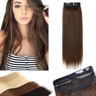 Benehair Clip in Hair Extension Human Hair 2 Clips on Hair Extensions for Women with Thinning Hair Bald Patch 6inch Straight Soft Hair for Medium Brown #4
