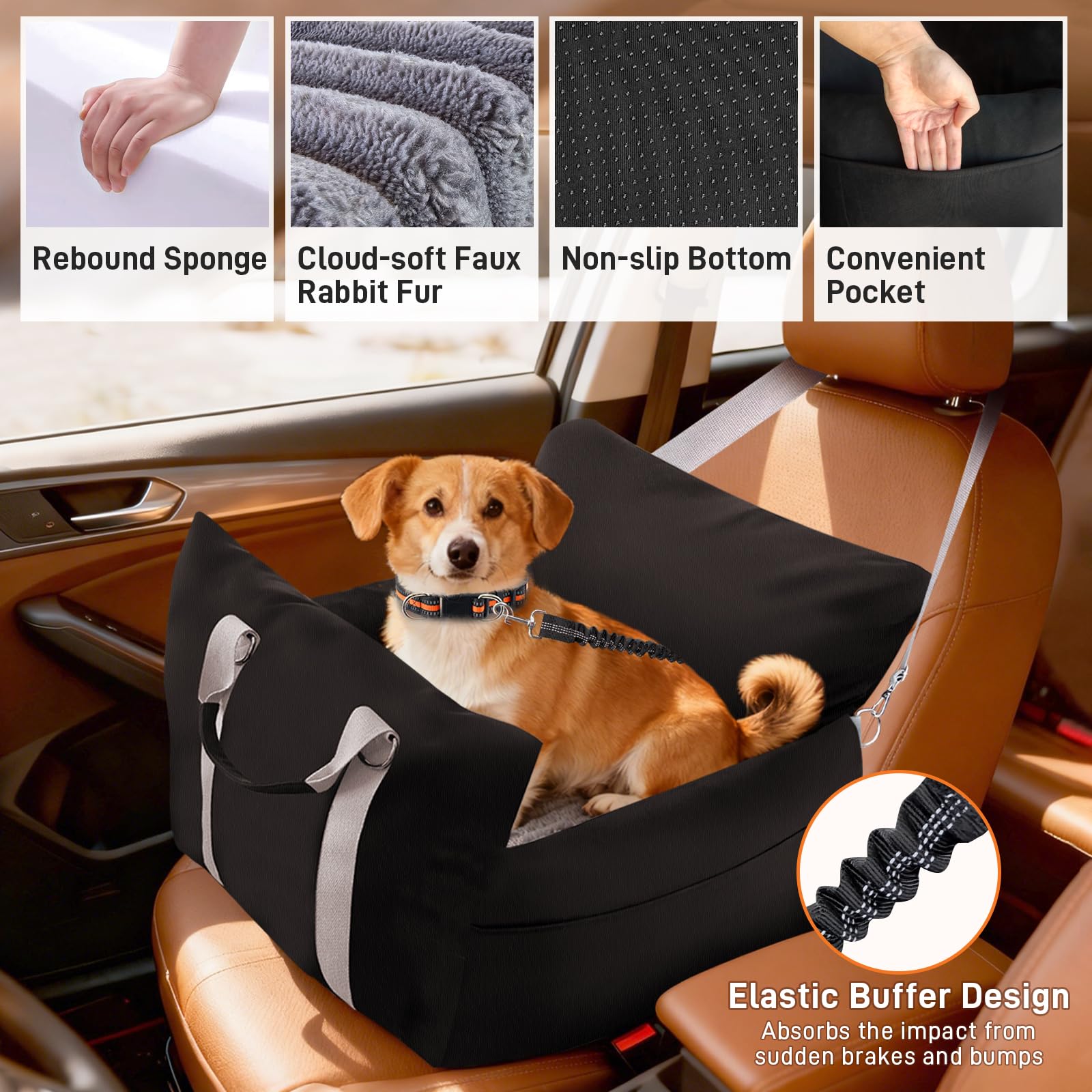 Waterproof Dog Car Seats for Small Medium Dogs, Dog Booster Seat 4in Memory Foam Pet Car Seat up to 40 lbs with Pockets, Travel Pet Car Seat with Detachable Washable Cover and Cushion - image 6