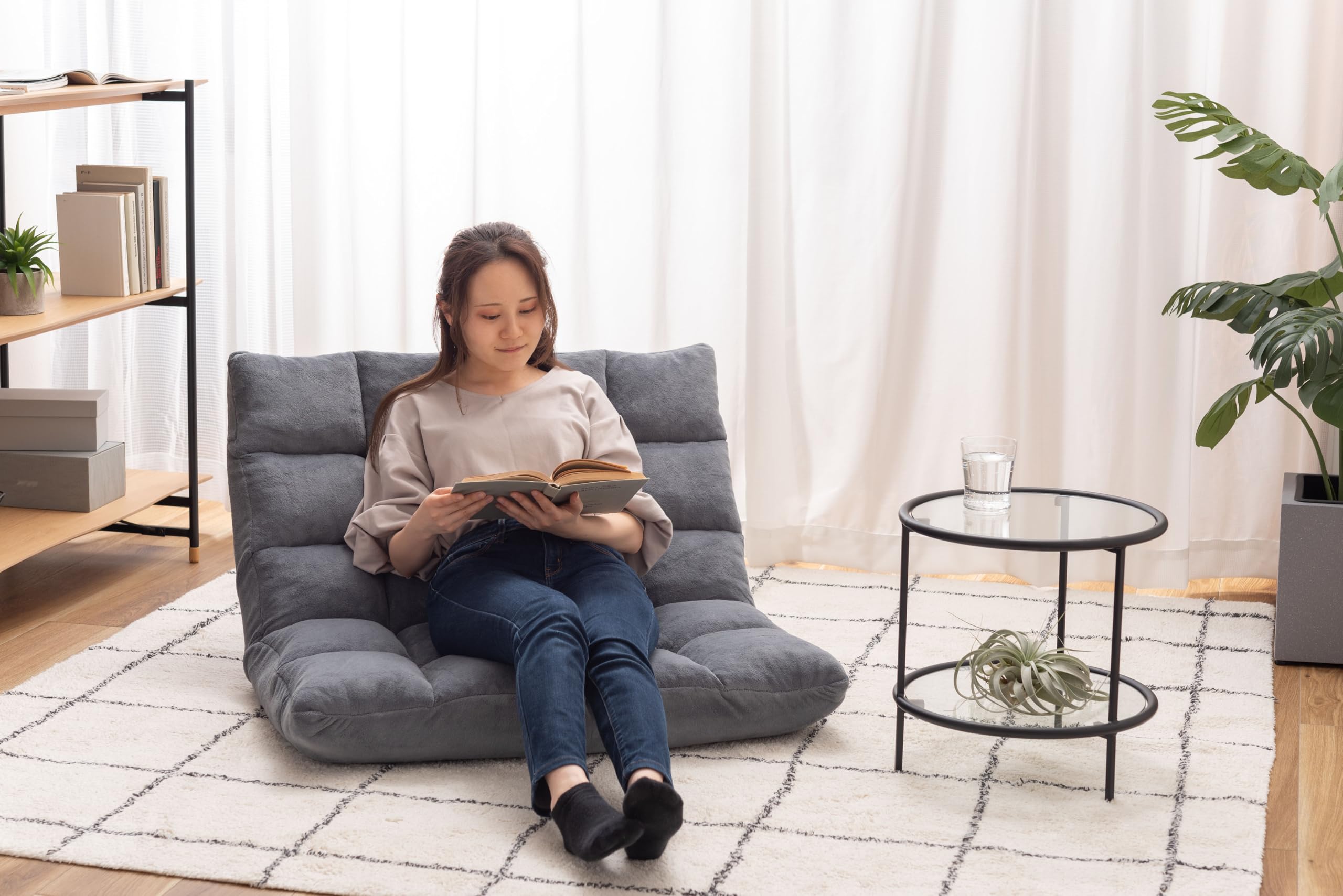 Amazon｜東谷(Azumaya-kk) 座椅子 ポリエステル グレー 2人掛け