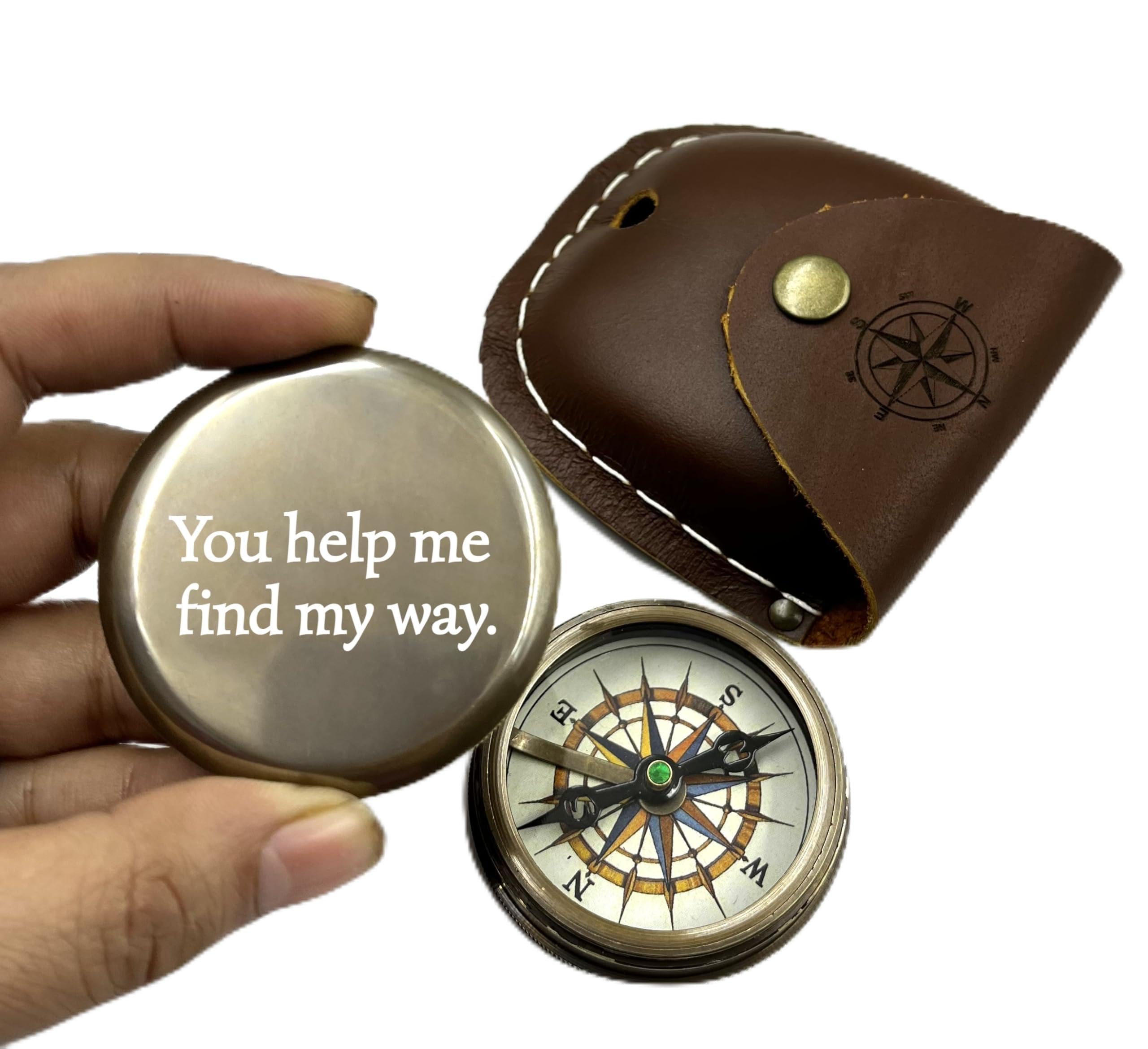 Personalized Pocket Round Compass Brass Nautical with Leather Cover Birthday Gift for Your lovedones-image-3