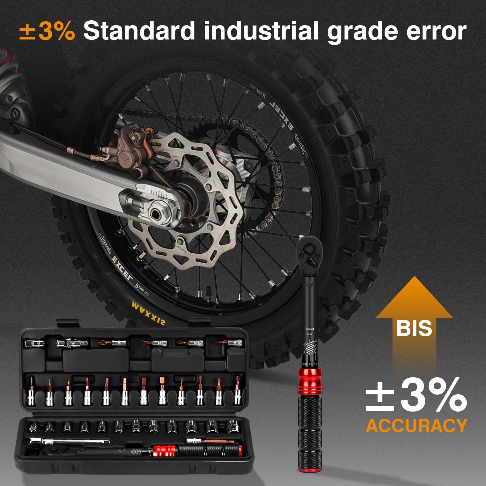 Klucz dynamometryczny 1/4", 33-częściowy klucz momentu 2-25 Nm, klucz dynamometryczny do roweru ±3% Wysoka precyzja, 72 zęby, klucz dynamometryczny do motocykla, do napraw i konserwacji