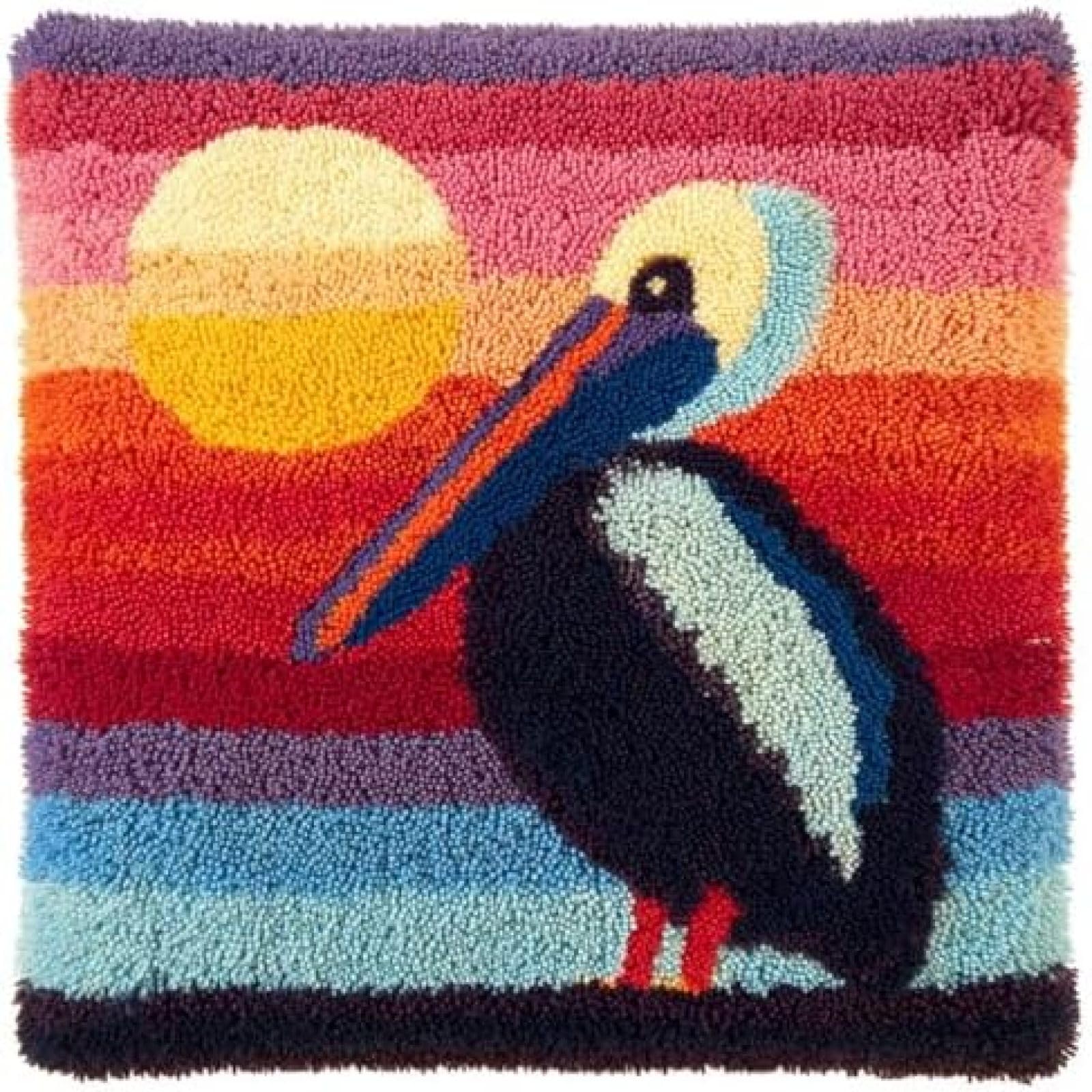 kitphoenix DIY Latch Hook Cushion Kit Pelican and Sunset,Beginner-Friendly Rug Hooking Pillow Kit,Crochet Craft Cushion Cover for Home Decor,43x43 cm-8