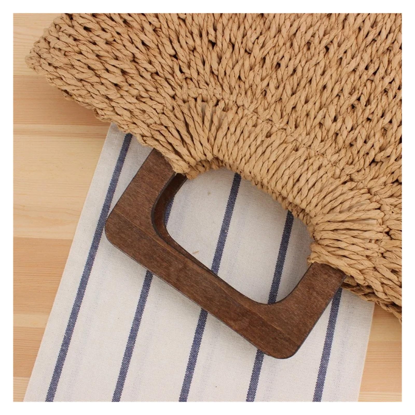 Borsa Semplice Intrecciata A Mano Con Manico In Legno | Spiaggia estiva