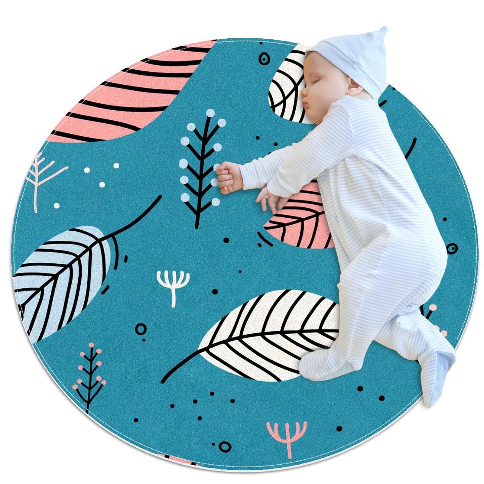 Tapis ronds doux motif feuille : le confort antidérapant pour votre chambre