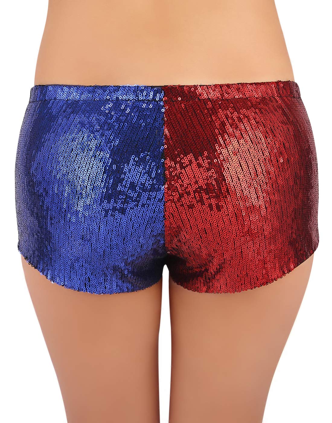 HDE Damen Rot und Blau Metallic Pailletten Booty Shorts für Harley Misfit Halloween Kostüm