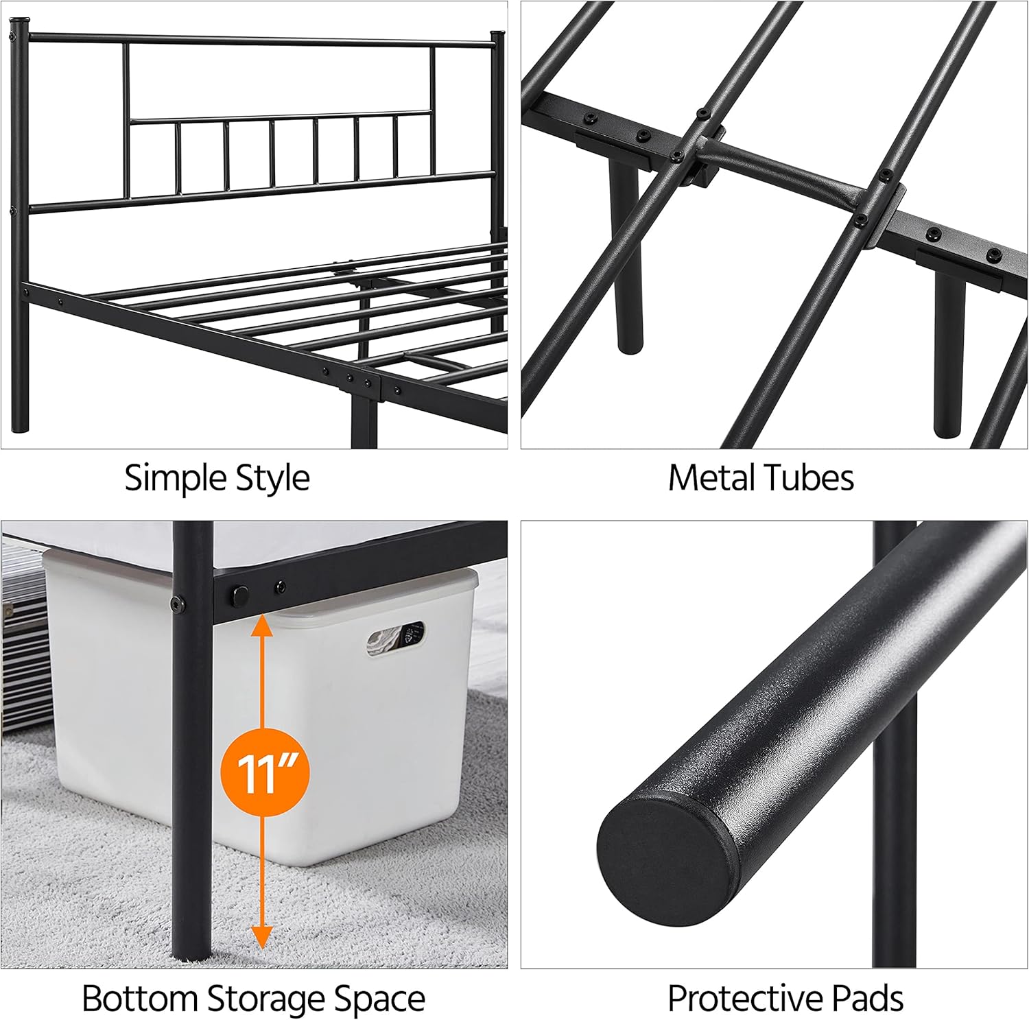 Detailed view of bed frame assembly showing pipe insertion into notch