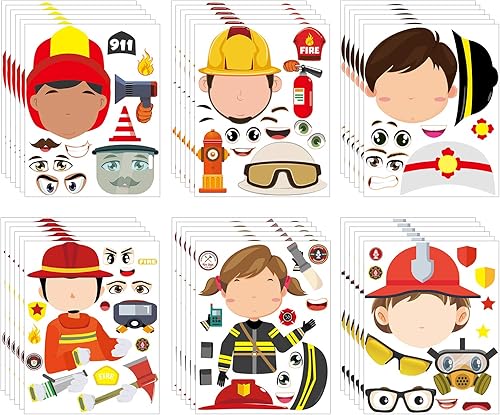 MALLMALL6 36 calcomanías de bombero para hacer una cara, bombero, baby shower, regalos de fiesta de cumpleaños, suministros de decoración de