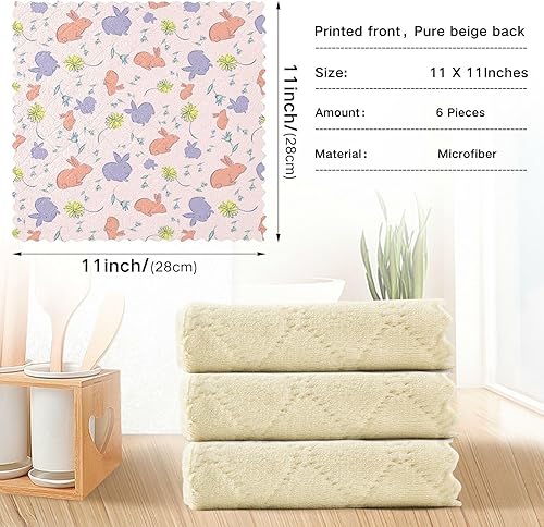 Miniatura 4 de linqin Easter Bunny Flower 6 Pack Quick Dry Home Kitchen Towels Print Quality Microfiber Drying Towel Kitchen Reusable for Restaurant Table