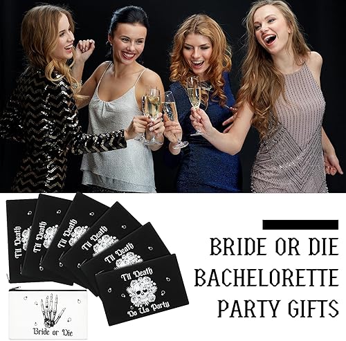 Miniatura 4 de Silkfly Juego de 7 bolsas de maquillaje para despedida de soltera o despedida de soltera hasta la muerte, juego de bolsas de cosméticos de lona para