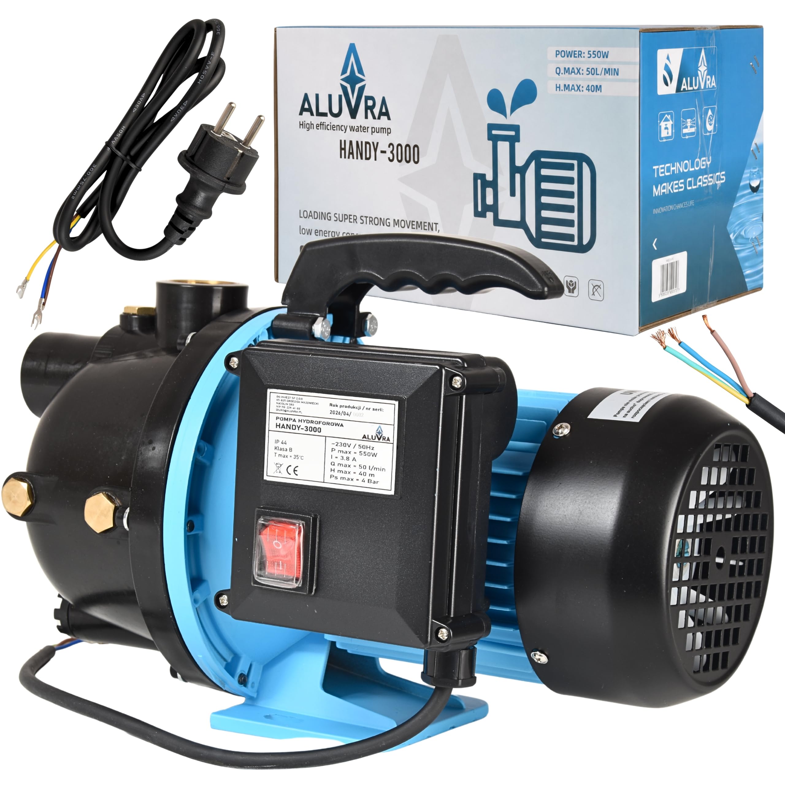 Pompa Wodna HANDY 3000 Ogrodowa Przenośna Hydroforowa 550 W, 3000 l/h do Wody Domu Nawadniania Ogrodu
