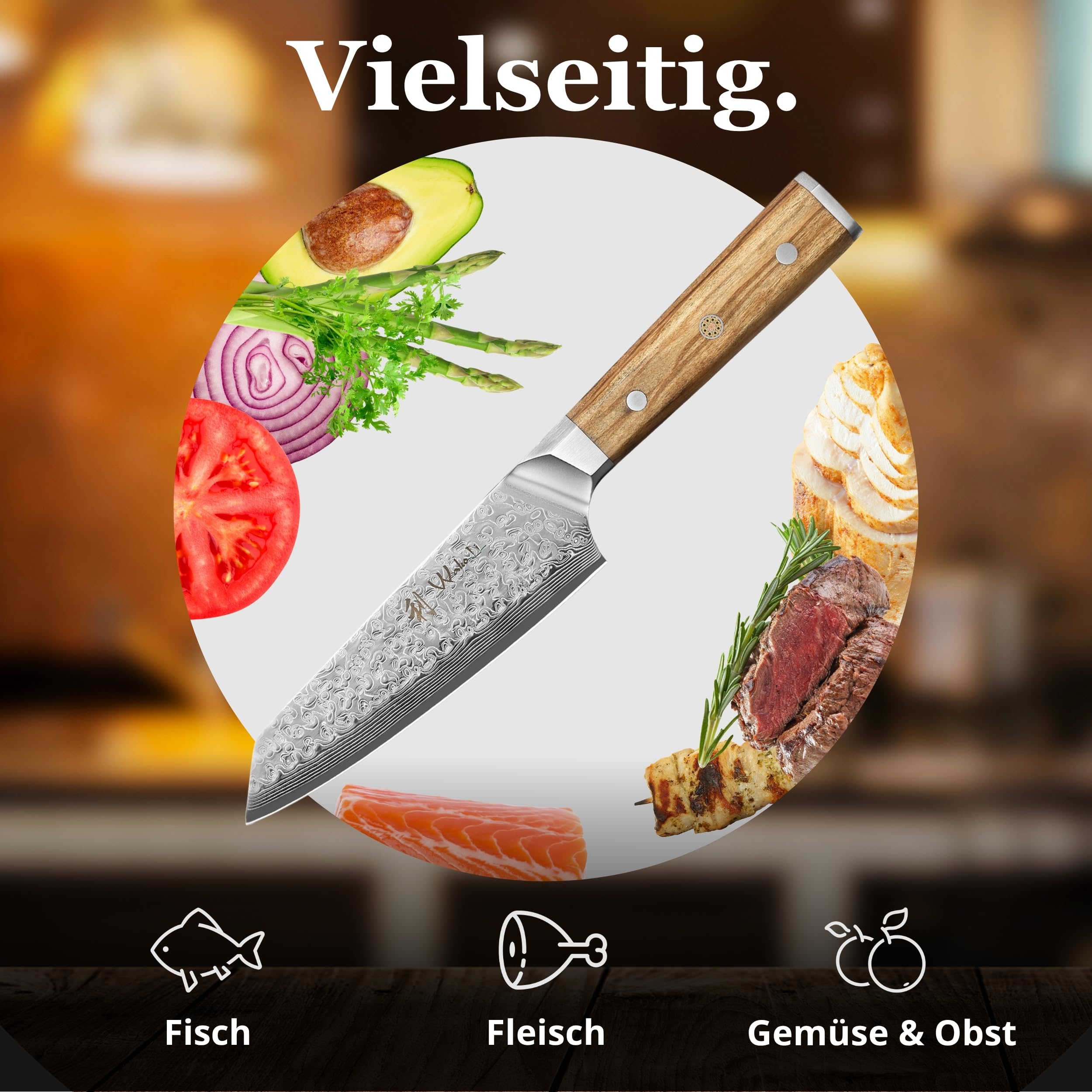 Wakoli Oribu Kleines Chefmesser 15 cm aus 67 Lagen Damaststahl, VG10 Kern