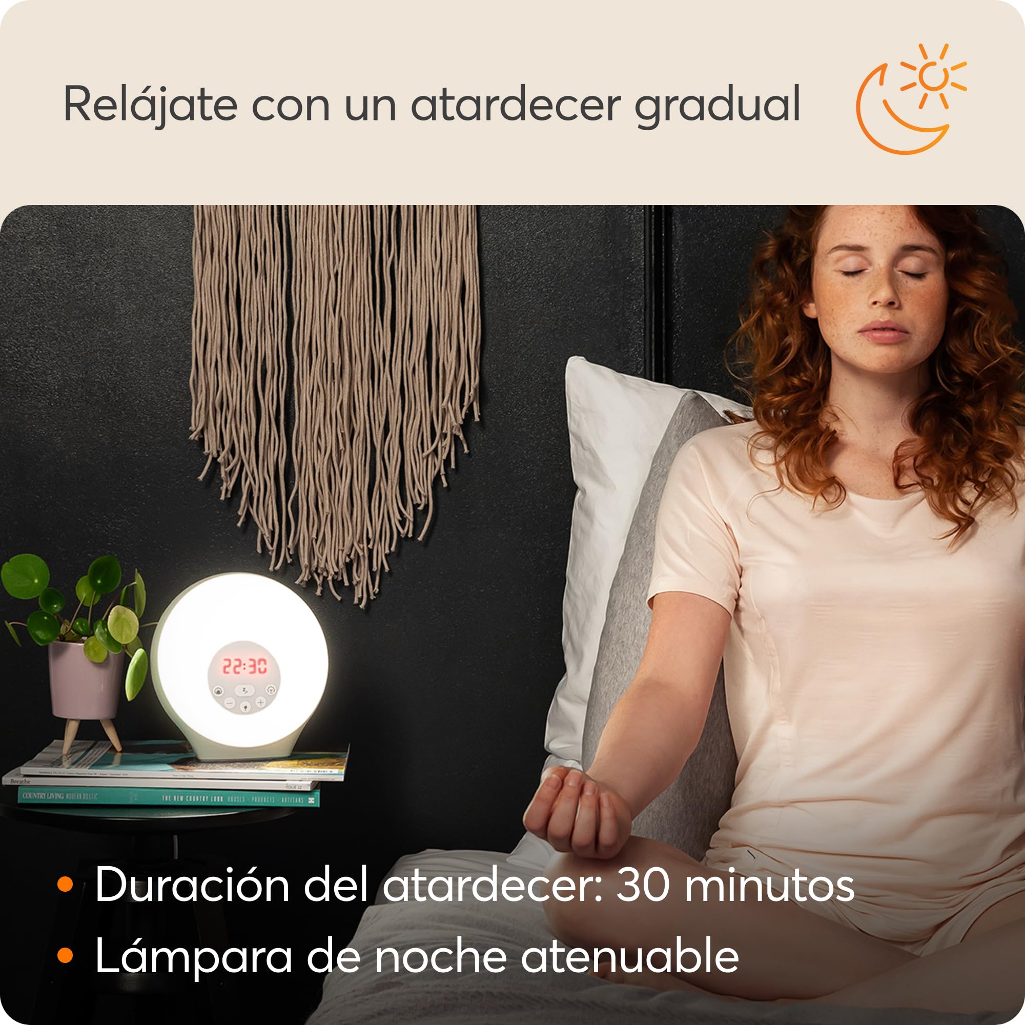 Lumie Sunrise Alarm - Simulación de Amanecer y Anochecer Graduales, Alarma Despertador con Luz, 5 Sonidos, 6 Colores de Luz Ambiental