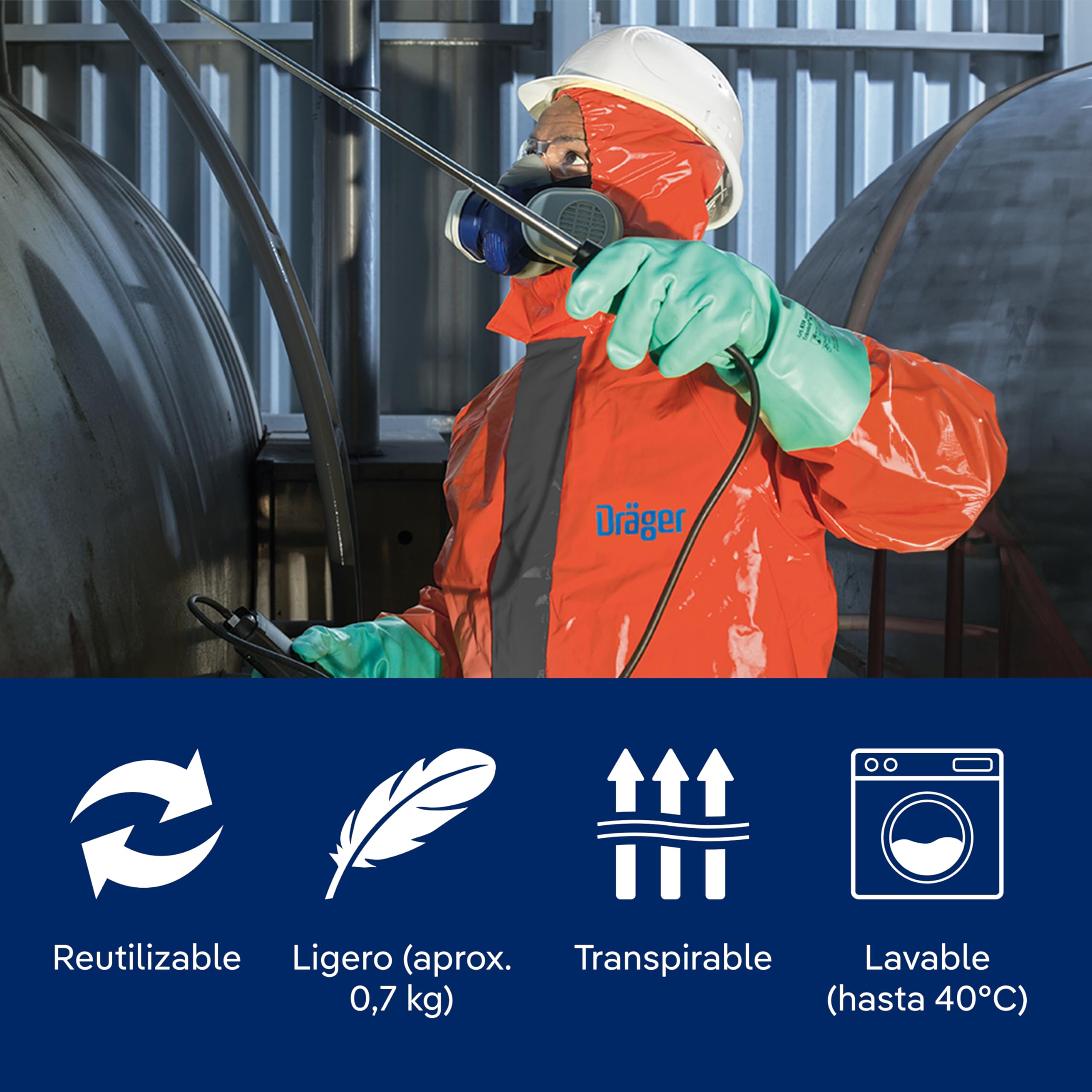 Dräger Mono de protección SPC 2400 Flexothane | Traje-peto de seguridad y Tejido transpirable - Especialmente ligero con aprox. 0,7 kg