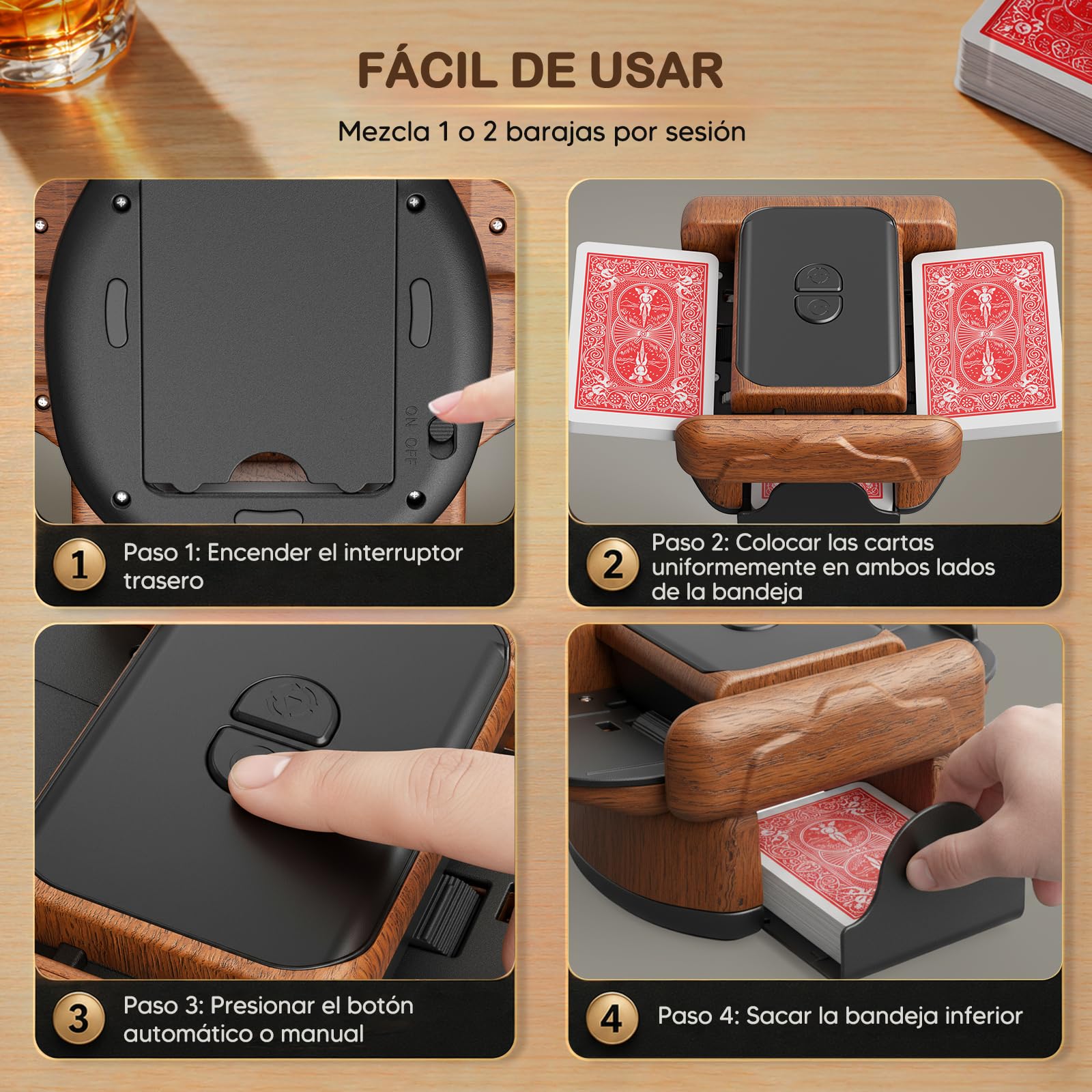 Mélangeur de Cartes Automatique Électrique pour 1-2 Jeux, 2600mAh USB Rechargeable mélangeur de Carte pour UNO Poker Skyjo Blackjack Texas Hold'em, Portable Mélange Silencieux et Rapide, Auto/Manuel