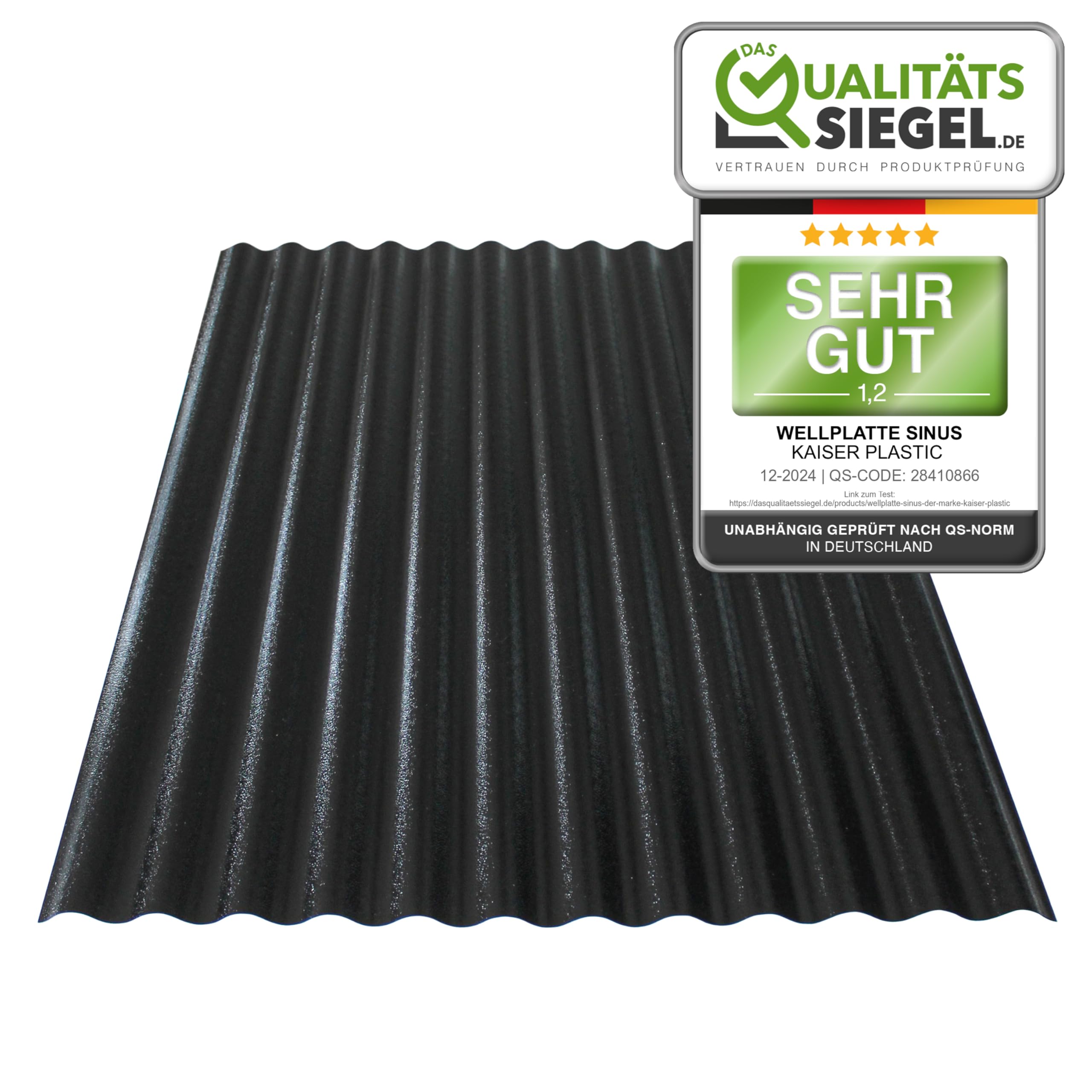 KAISER PLASTICSet of 5 Corrugated Plates, Xtra Strong (PC), C-Structure and Black, 0.8 mm Thickness, Sinus 76/18, 90 x 120 cm, Made in Germany