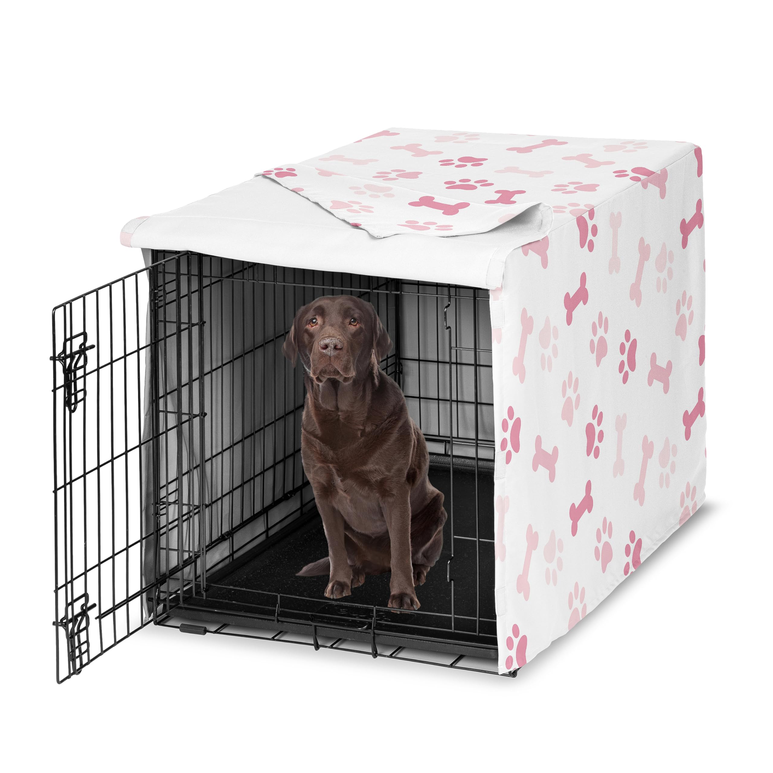 Sweet Jojo Designs 42in. Medium/Large Dog Crate Cover (Bones and Paw Prints) for Girls Pet Cage, Kennel Covers (Modern Cartoon, Doggy, Puppy, Neutral, Paws Print, Whimsical, Pastel Blush Pink & White)