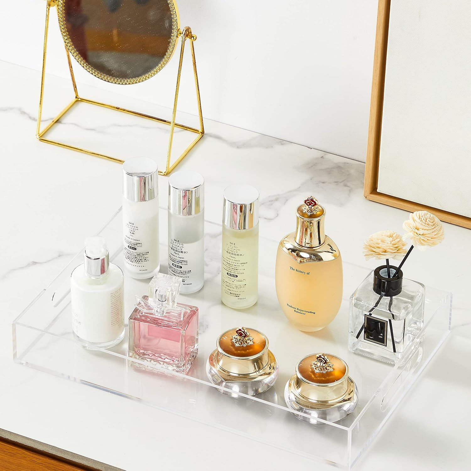 Clear Sturdy Acrylic Serving Tray with Handles 10x15x2H Inches -Spill Proof- Decorative Trays Countertop Organizer for Ottoman Coffee Table Nightstand, sidetable, Breakfast, Tea, Food - Image 5