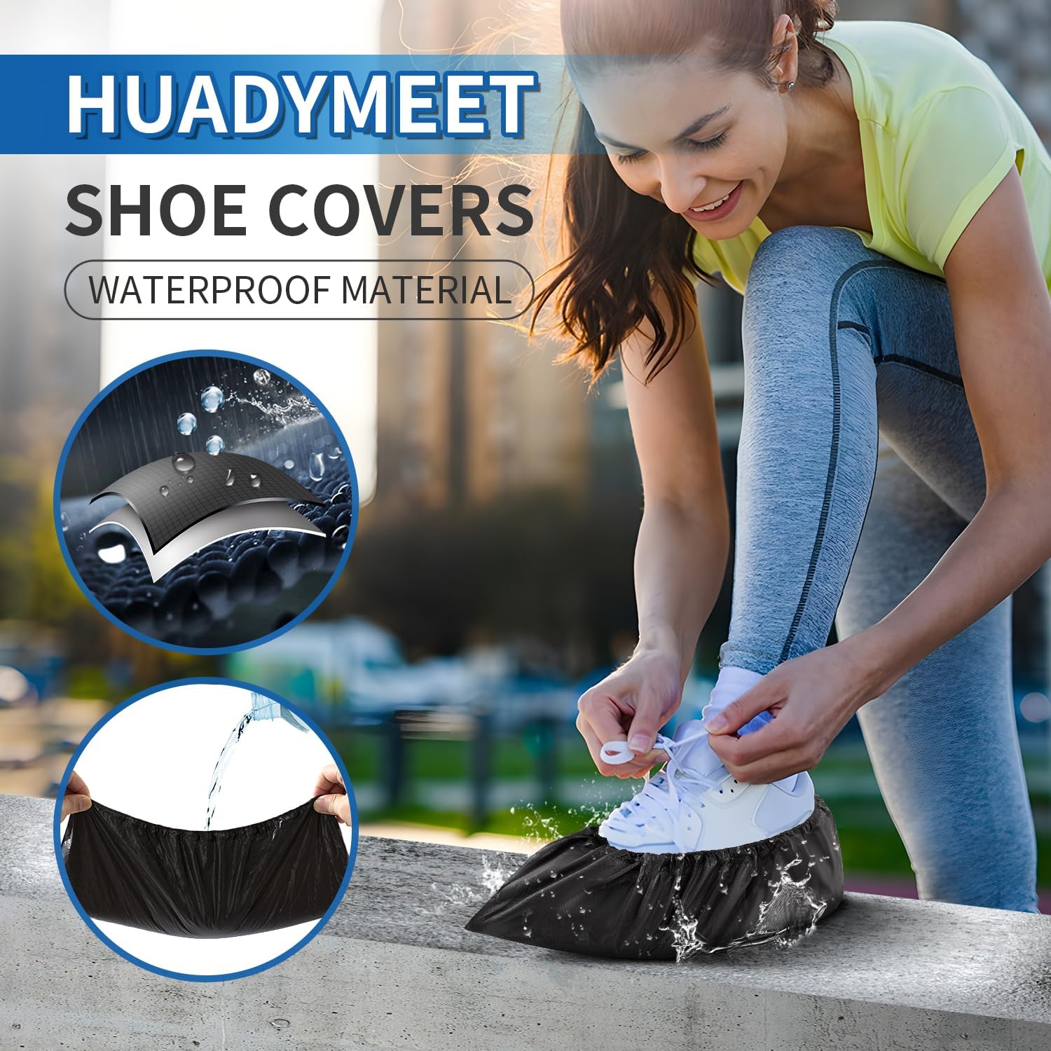 HUADYMEET Disposable Shoe Covers 50 Pairs, Non Slip Waterproof, Black,Large