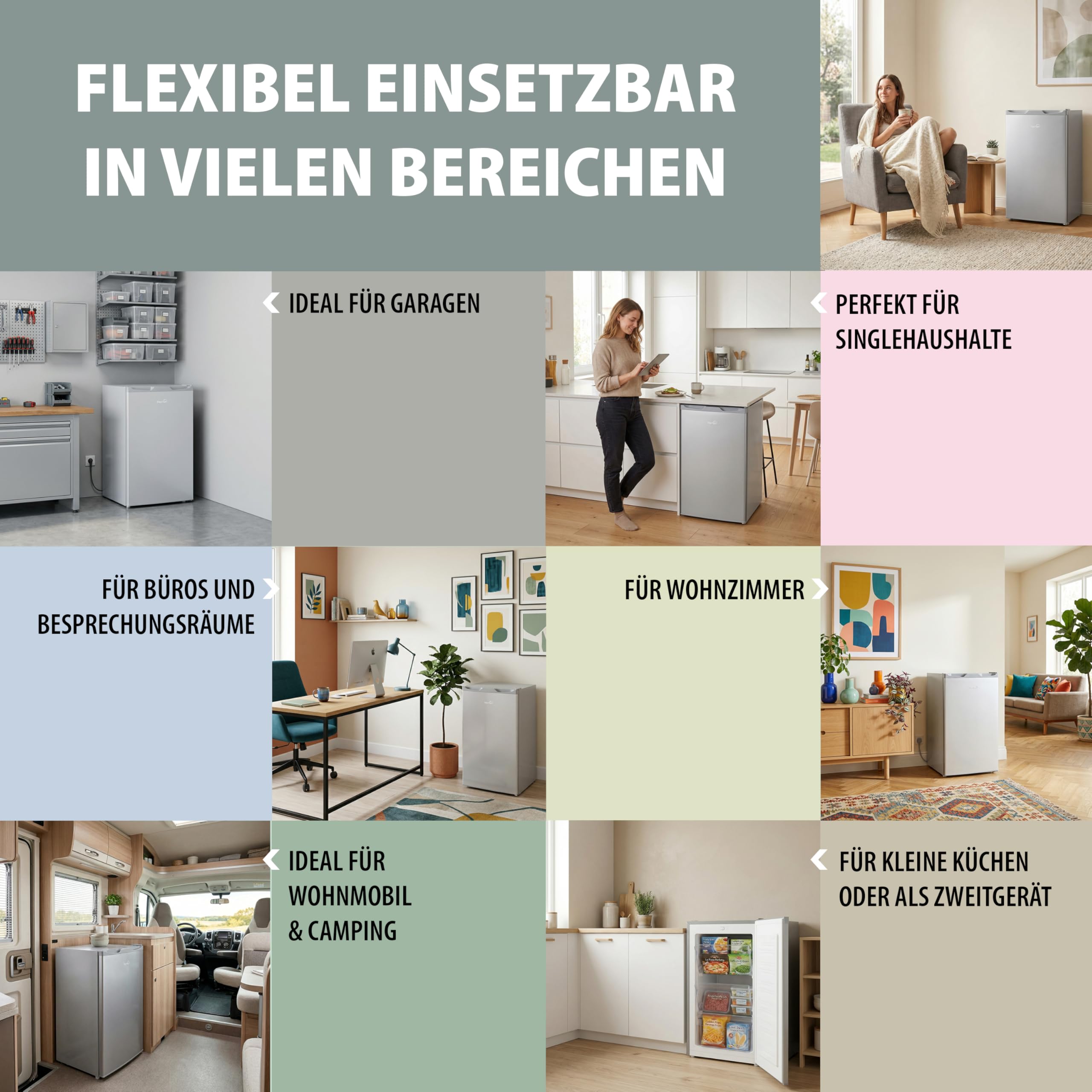 Gefrierschrank klein 63L, Mini Gefrierschrank, Glasablage, 4 Sterne Tiefkühlschrank bis -18 °C, leise 39 dB, Türanschlag wechselbar, freistehend, für Küche/Büro/Keller/Camping, Silber
