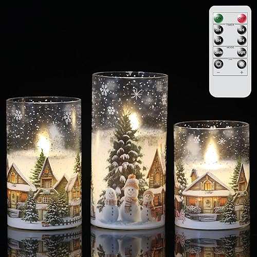 Miniatura 12 de DRomance – Velas sin llama de muñeco de nieve a pilas, con control remoto y temporizador; cera real, mecha 3D, parpadeantes, velas LED pintadas de
