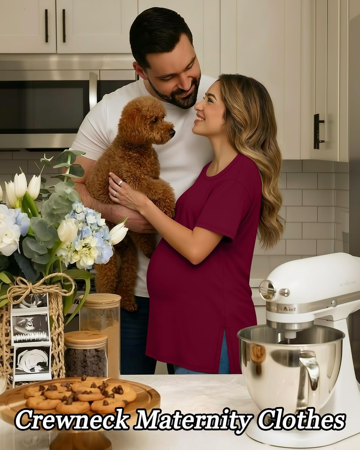 Riyiper 4 Pack Women's Maternity T Shirts, Short Sleeve Split Side Pregnancy Tee Tops Casual Loose Crewneck Maternity Clothes - Image 4