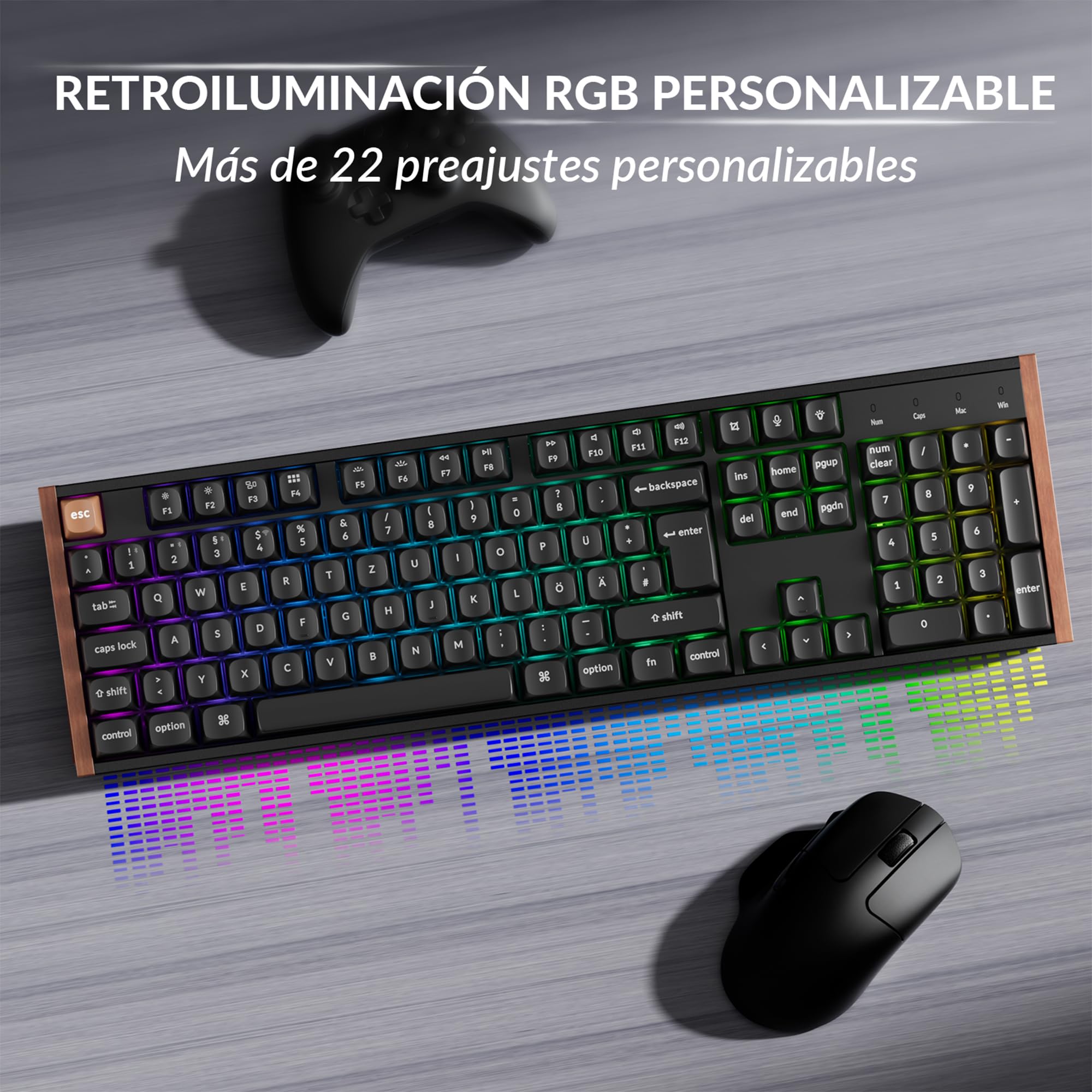 Keychron K10 HE kabellose Gaming-Tastatur, ISO-DE-Layout, Gateron Nebula Dual-Rail-Magnetschalter, programmierbar, Aluminium- und Holzrahmen, für Mac und Windows – Sonderedition (Schwarz)
